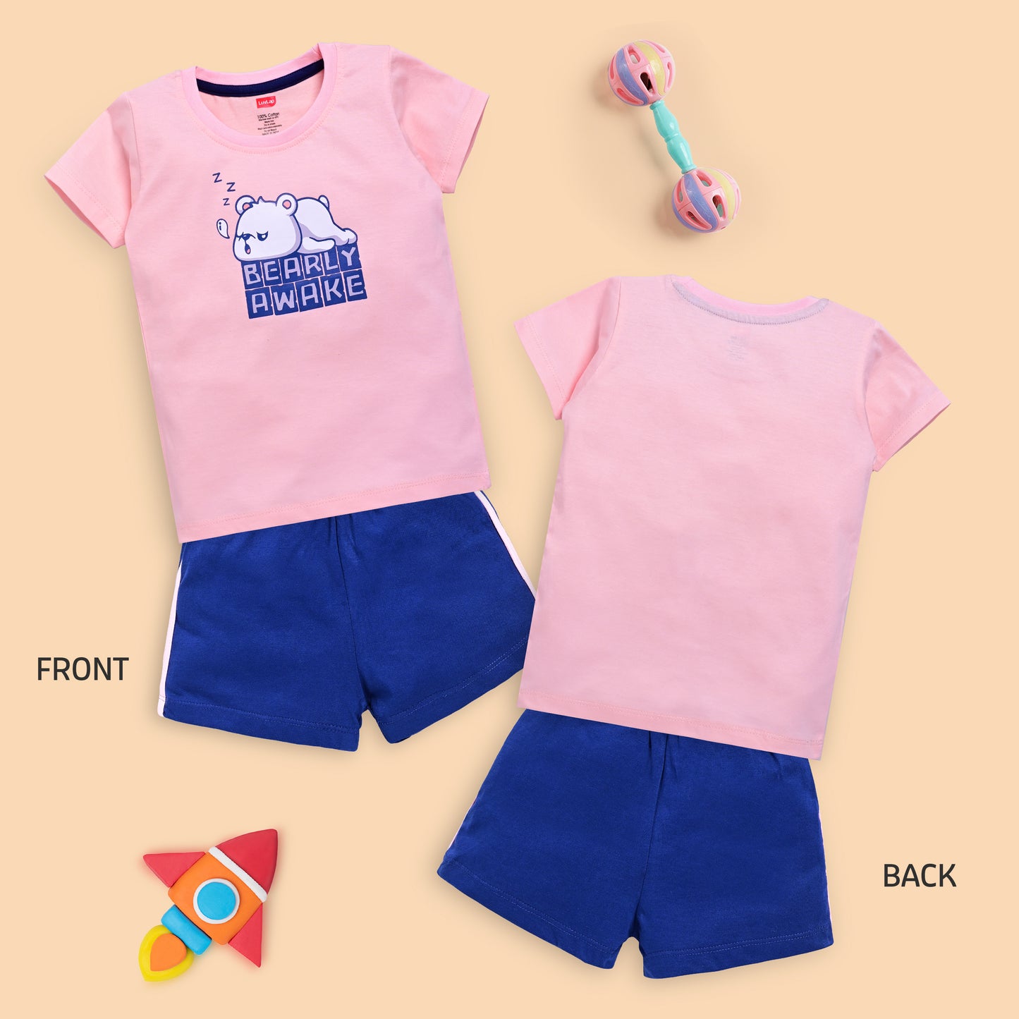 Baby Boys Regular Fit 100% Cotton Half Sleeves Boys T-Shirts and & Shorts Sets Pack Of 3, Pink Rose, Navy & Lime Green