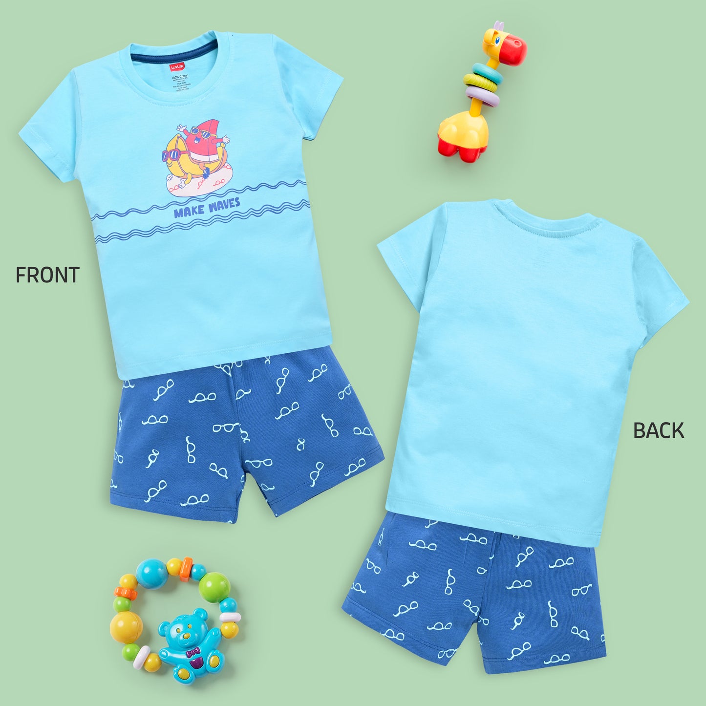 Baby Boys Regular Fit 100% Cotton Half Sleeves Boys T-Shirts and & Shorts Sets Pack Of 3, White, Light Peach & Aqua