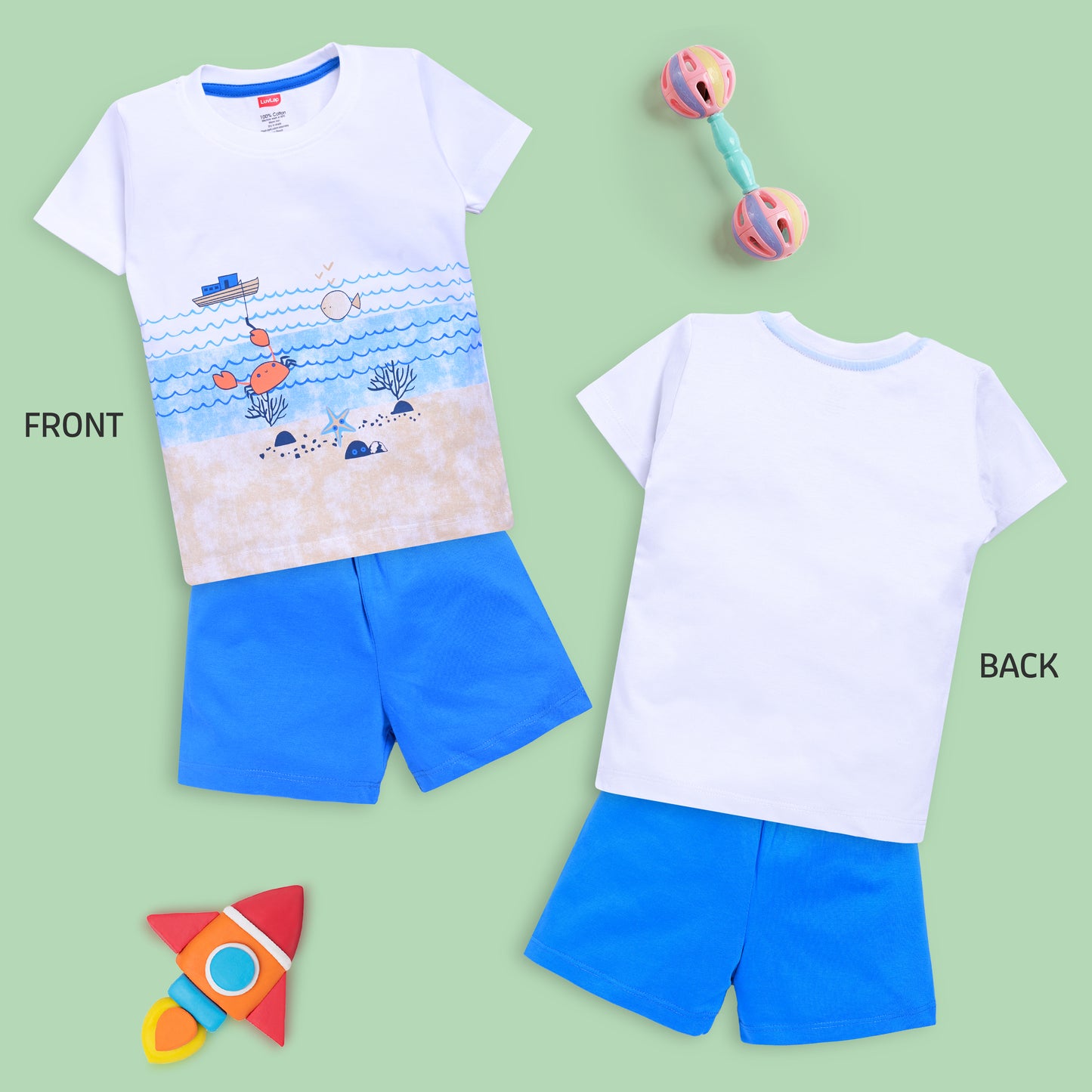 Baby Boys Regular Fit 100% Cotton Half Sleeves Boys T-Shirts and & Shorts Sets Pack Of 3, White, Light Peach & Aqua