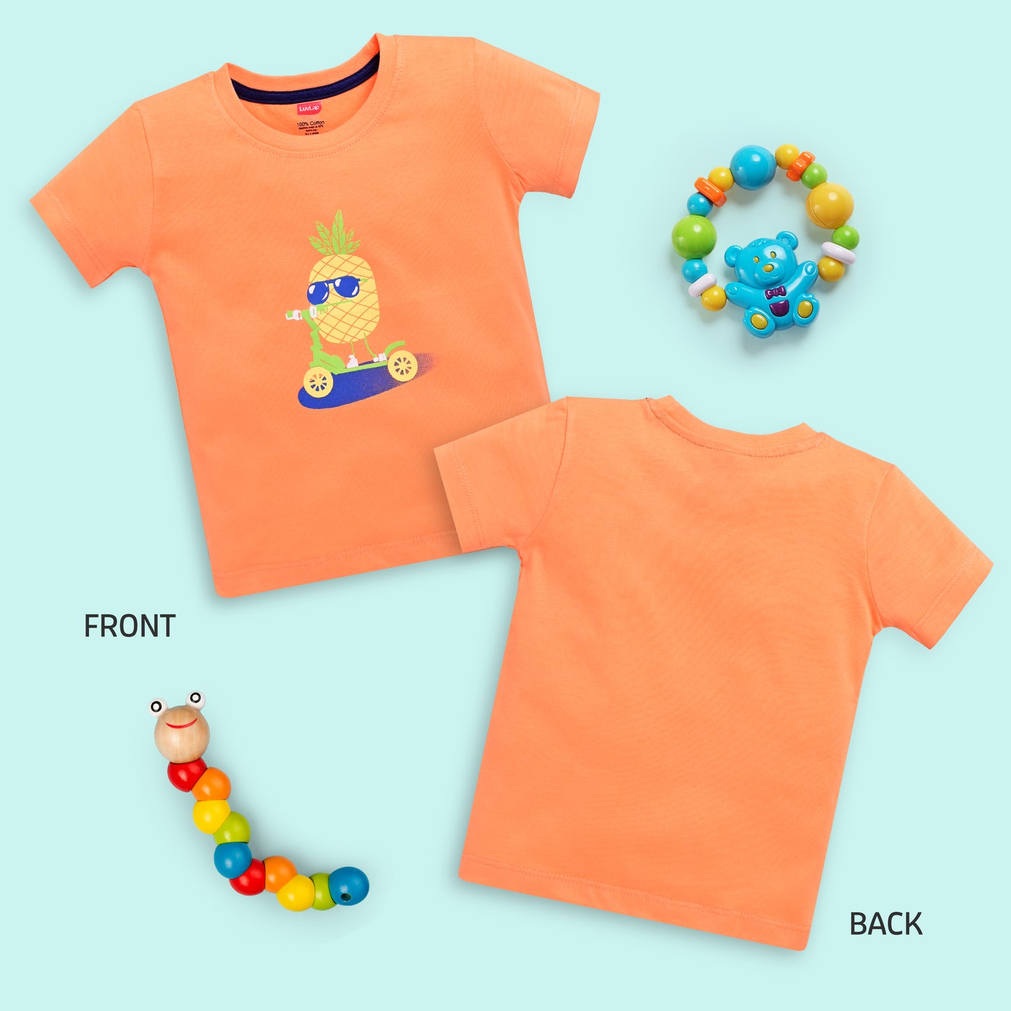 Baby Boys Regular Fit 100% Cotton Half Sleeve Boys T-Shirt Pack Of 5, Powder Blue, Red, Sea Foam Green, Peach Whip & Papaya