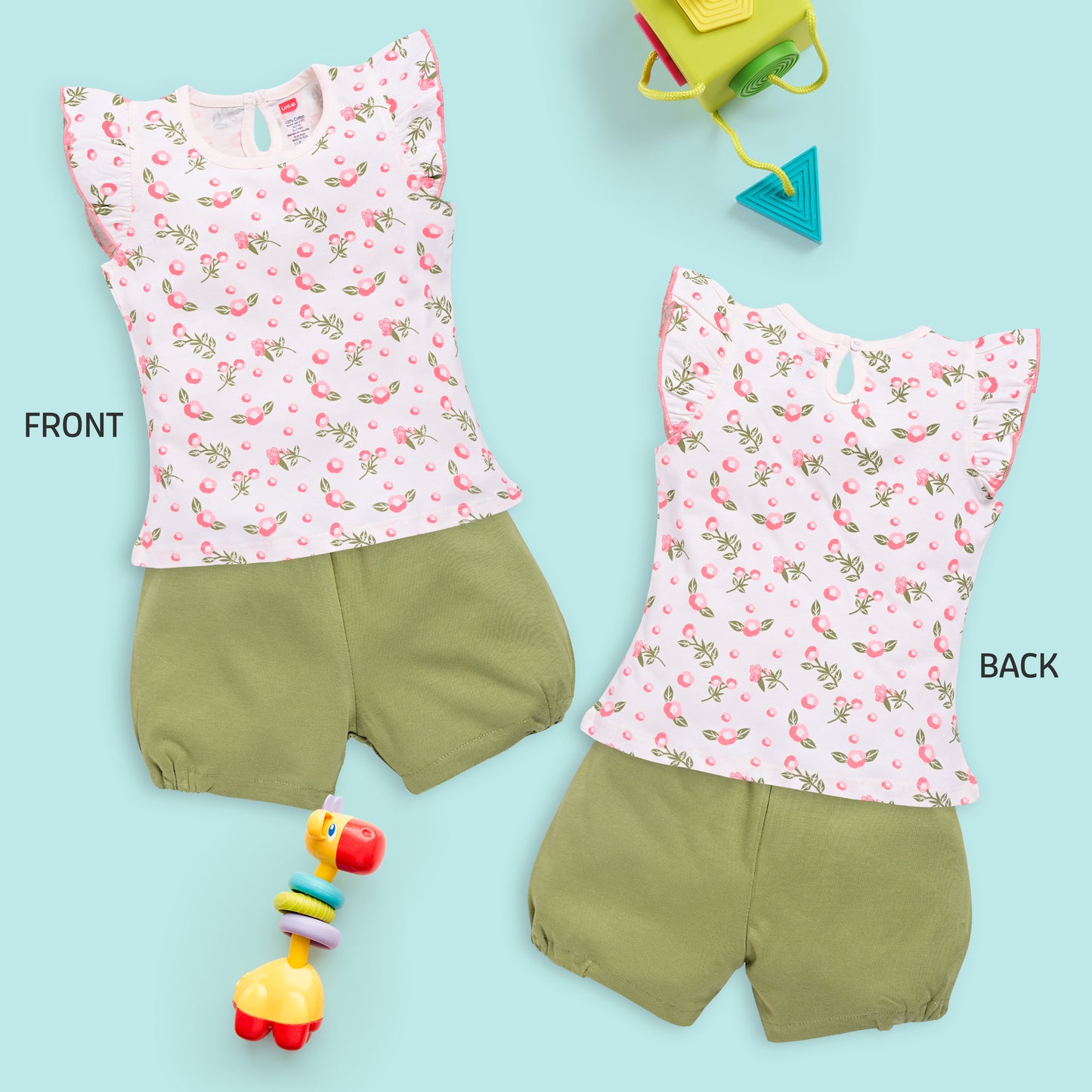 Baby Girls Regular Fit 100% Cotton Half Sleeves Girls Top CoSets Pack Of 3, Pink Rose, Off White & Sea Salt
