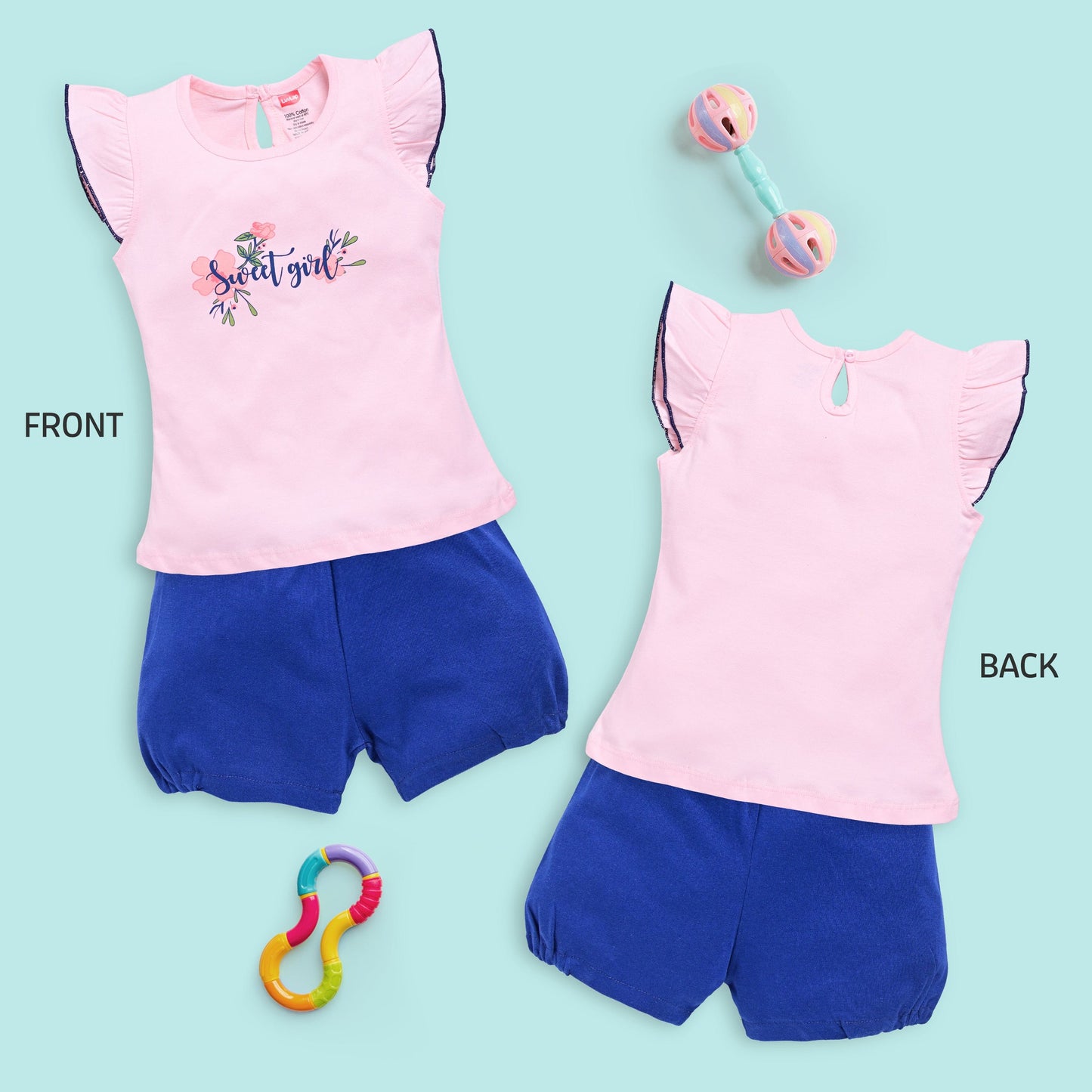 Baby Girls Regular Fit 100% Cotton Half Sleeves Girls Top CoSets Pack Of 3, Pink Rose, Off White & Sea Salt