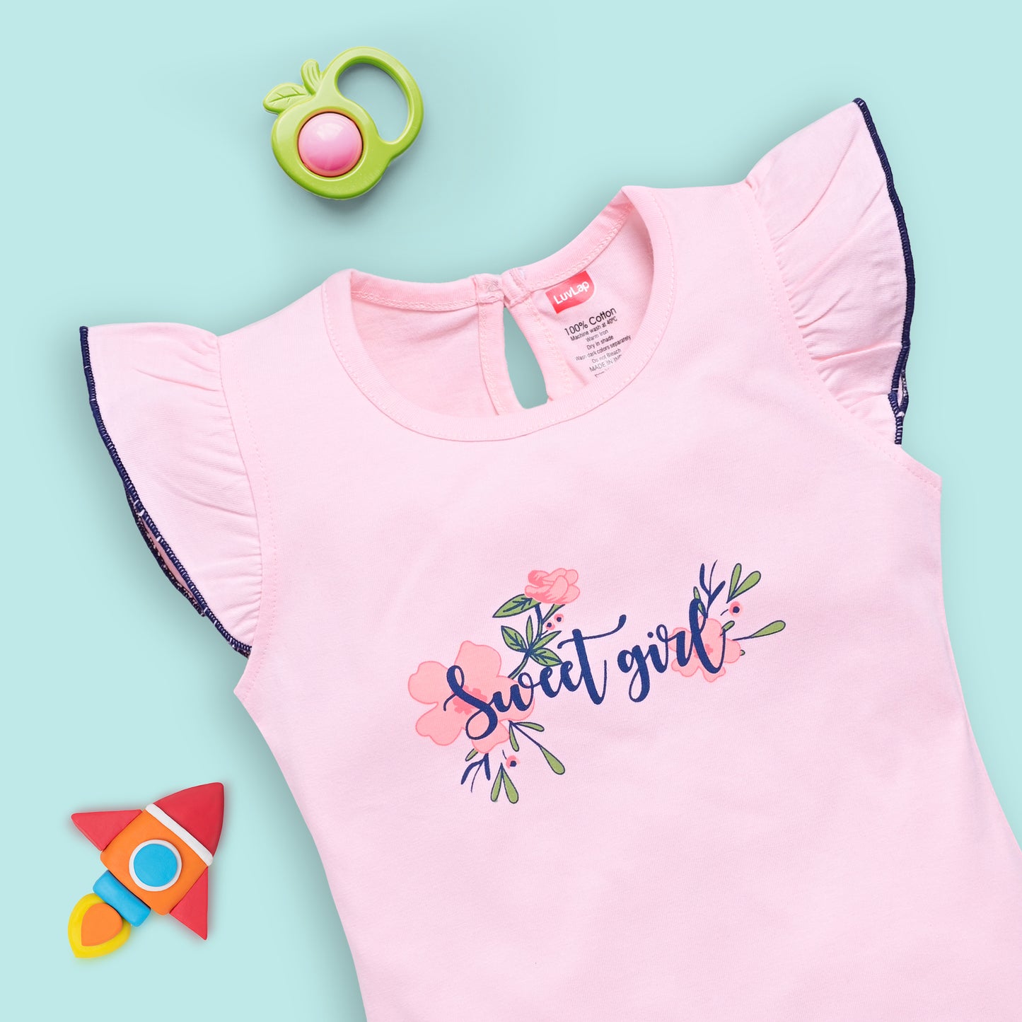Baby Girls Regular Fit 100% Cotton Half Sleeves Girls Top CoSets Pack Of 3, Pink Rose, Off White & Sea Salt