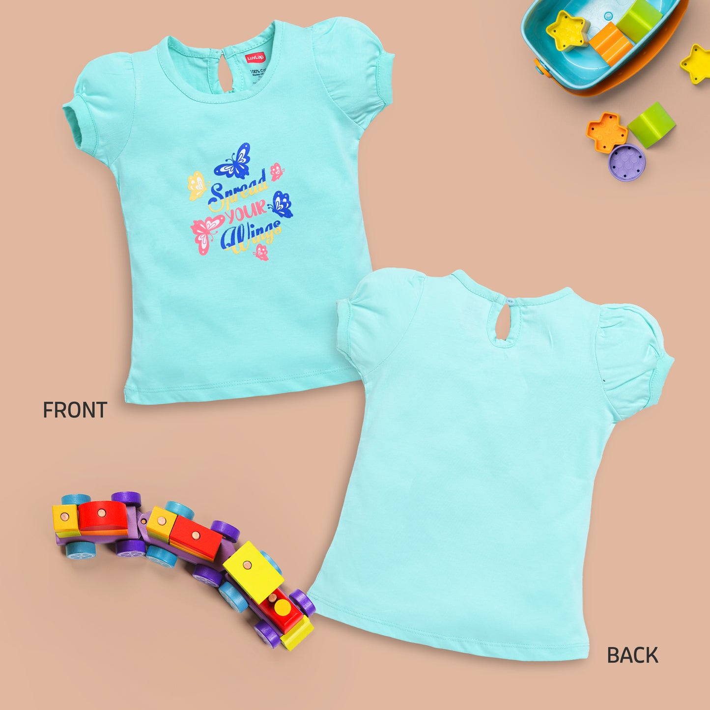 Baby Girls Regular Fit 100% Cotton Half Sleeves Girls Top Pack Of 5, Salmon Rose, Baby Pink, Supra, Lime Green & Lt. Pastel Green