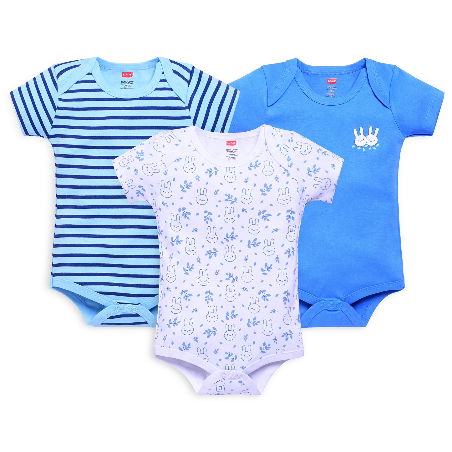 Baby Boys and Girls 100% Cotton Half Sleeve Romper/Bodysuit Pack Of 3, White, Supra & Little Boy Blue