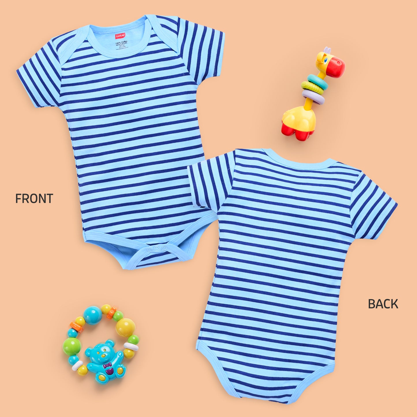 Baby Boys and Girls 100% Cotton Half Sleeve Romper/Bodysuit Pack Of 3, White, Supra & Little Boy Blue