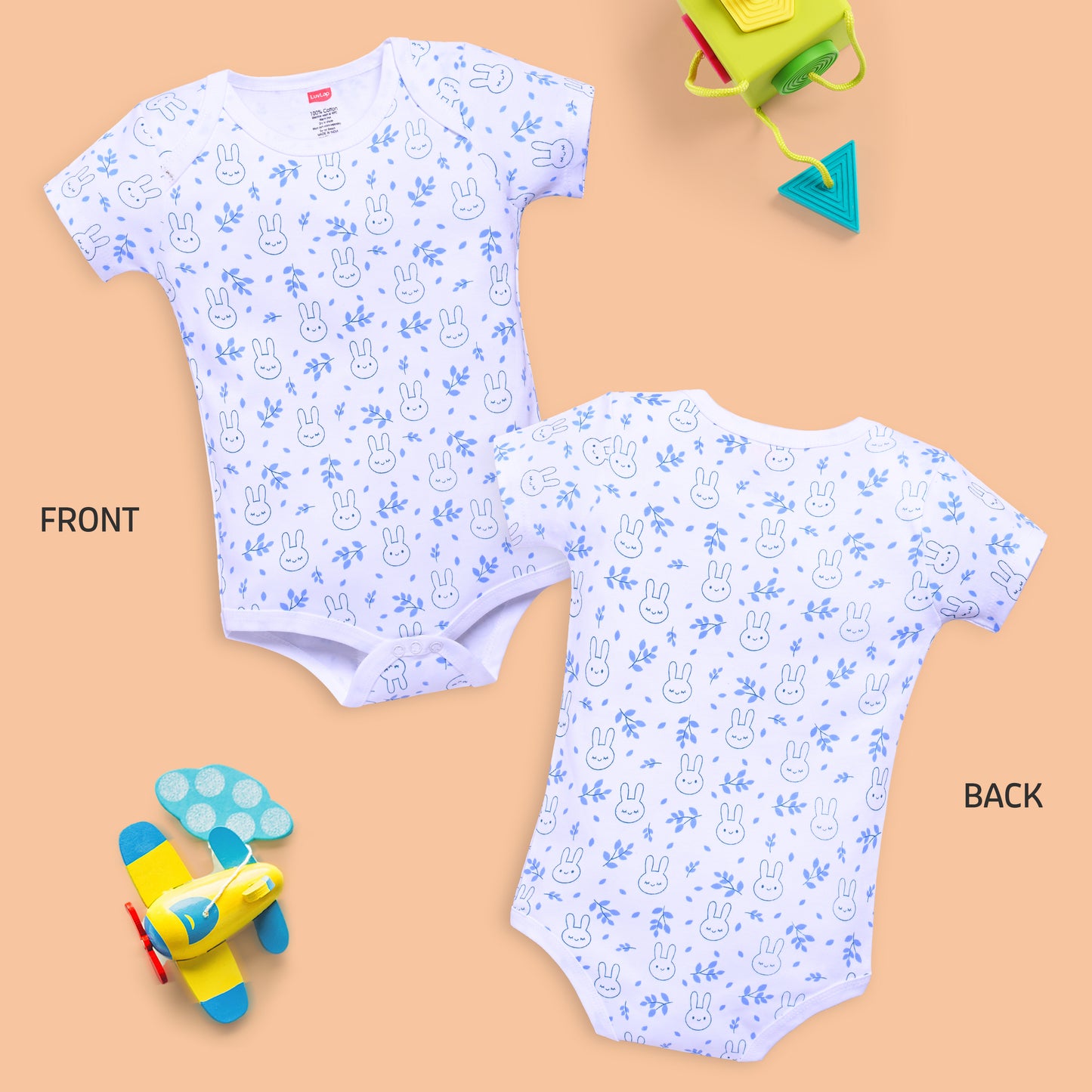 Baby Boys and Girls 100% Cotton Half Sleeve Romper/Bodysuit Pack Of 3, White, Supra & Little Boy Blue