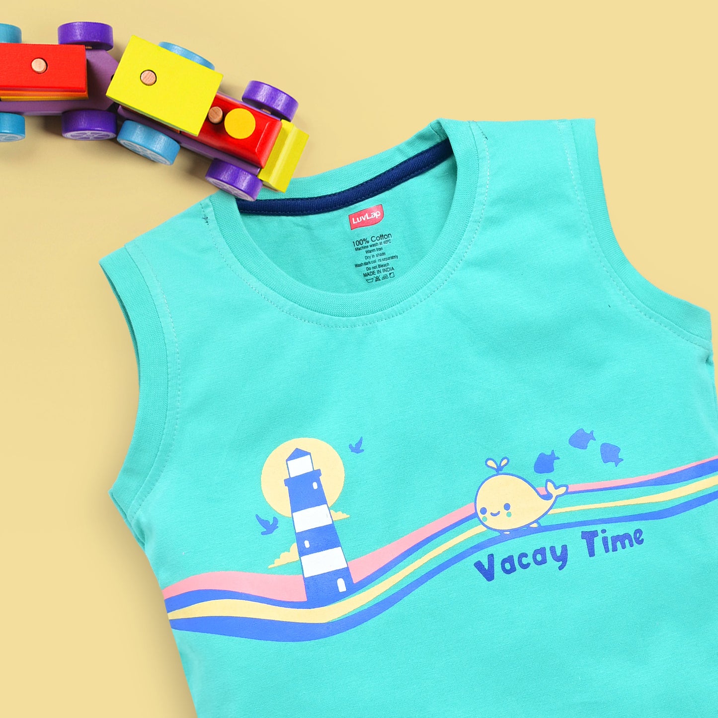 Baby Boys 100% Cotton Sleeveless Boys Tank Top & Shorts Sets Pack Of 3, Coral Red, Aqua Green & White