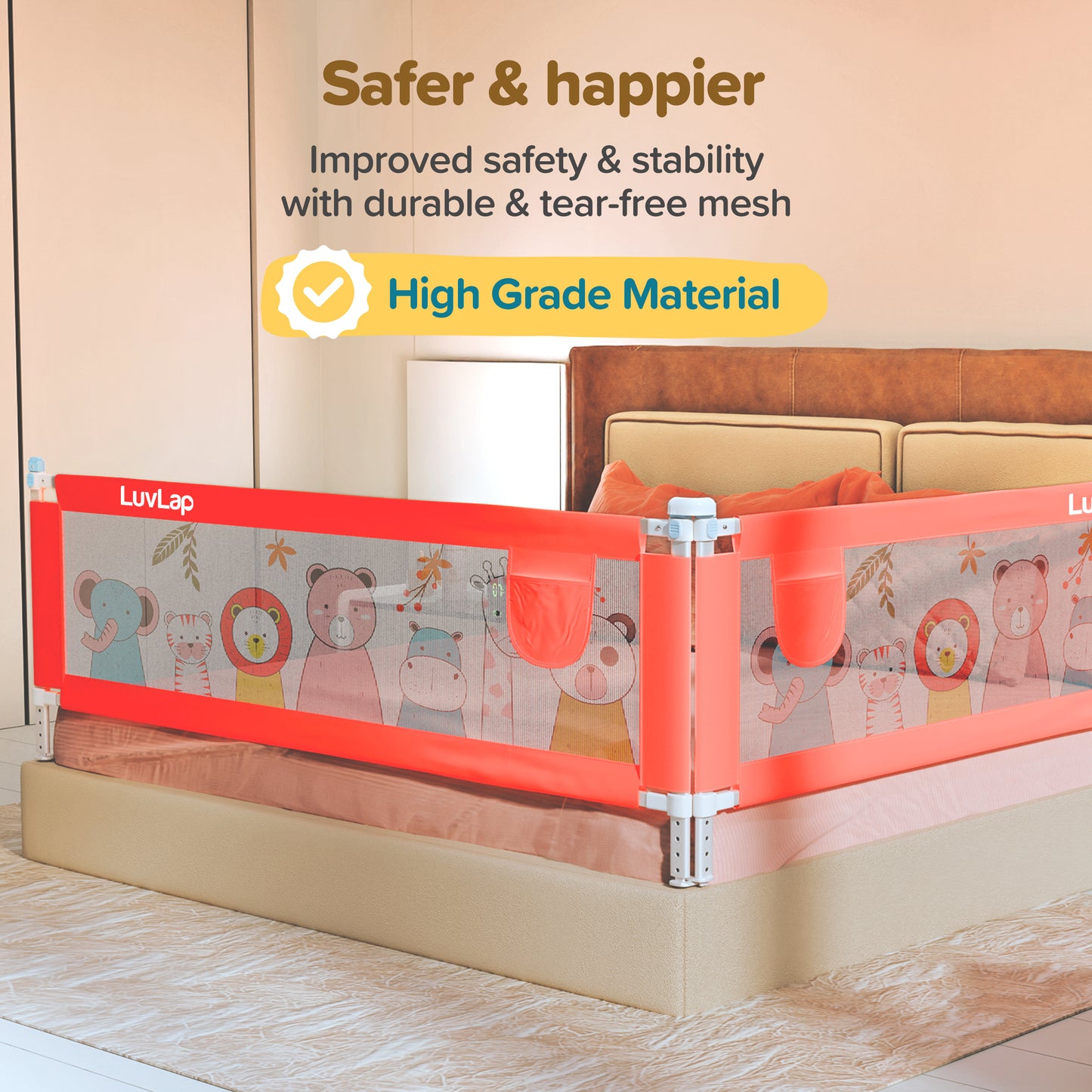 Comfy Baby Bed Rail Guard (6 ft x 2.3 ft), 180cmx72cm, Bed Rails for Baby & Toddler Safety, Portable, Adjustable Height, Single Side Bed Rail, Pack of 1, Printed Pink New