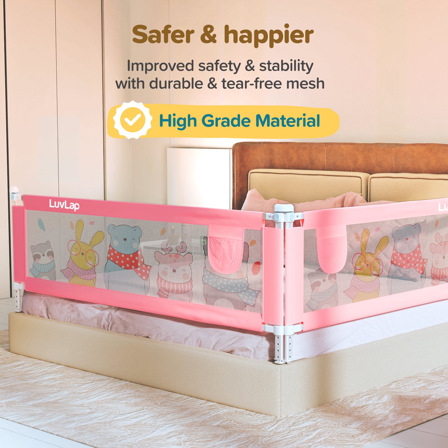 Comfy Baby Bed Rail Guard (6 ft x 2.3 ft), 180cmx72cm, Bed Rails for Baby & Toddler Safety, Portable, Adjustable Height, Single Side Bed Rail, Pack of 1, Printed Pink New