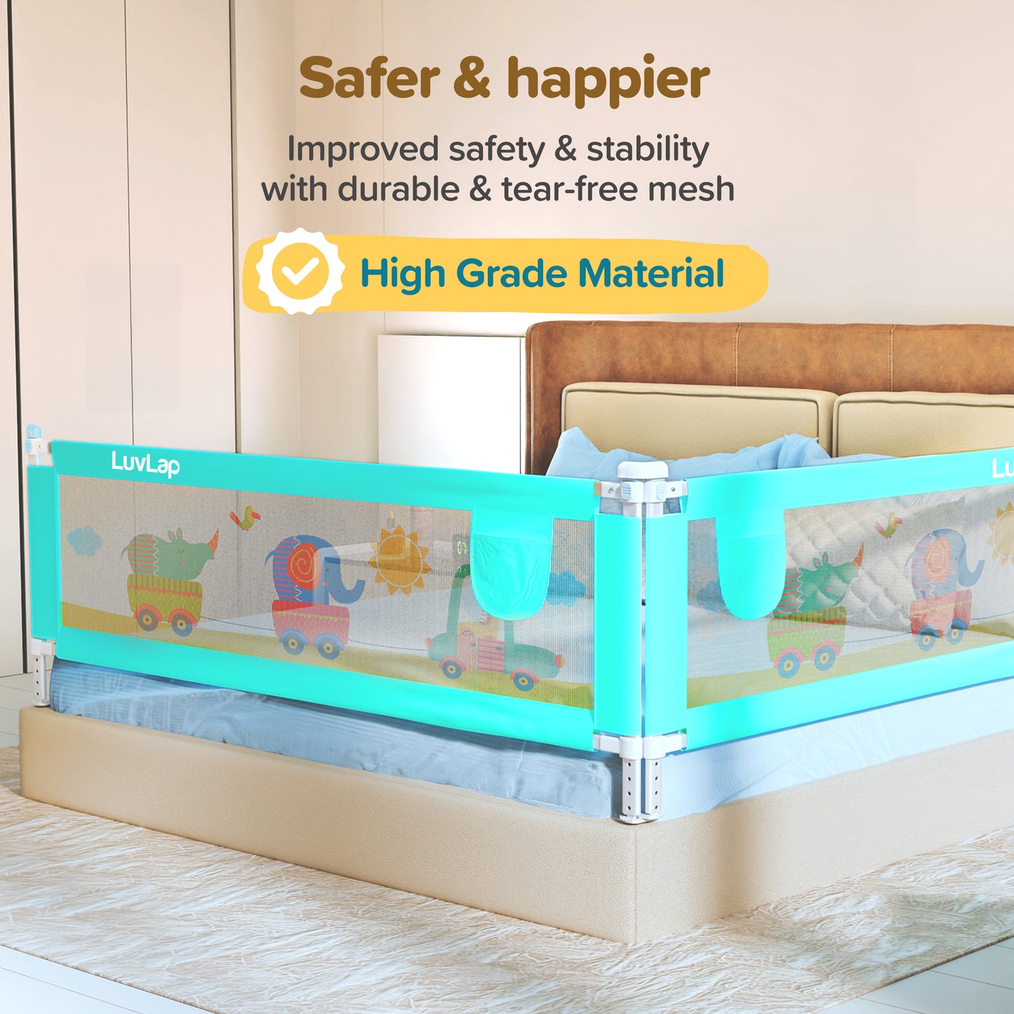 Comfy Baby Bed Rail Guard (6 ft x 2.3 ft), 180cmx72cm, Bed Rails for Baby & Toddler Safety, Portable, Adjustable Height, Single Side Bed Rail, Pack of 1, Printed Green