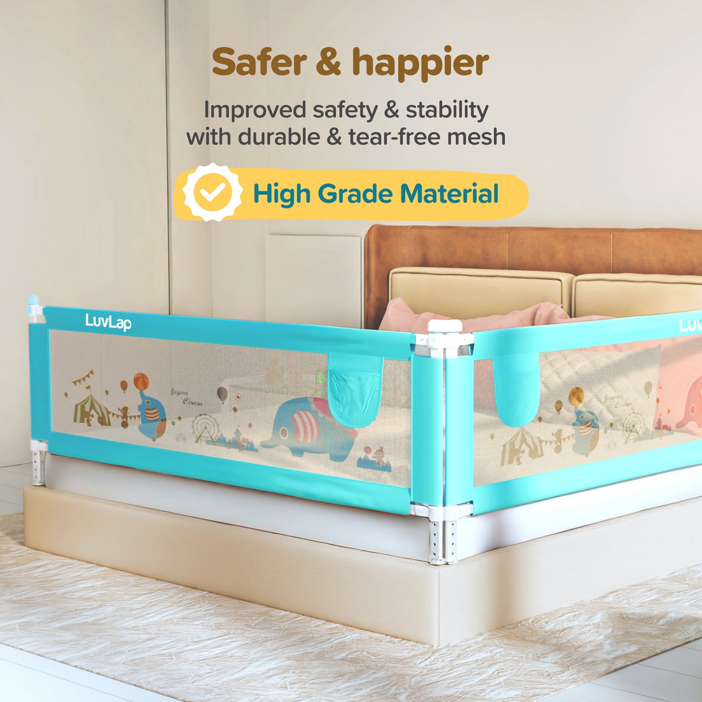 Comfy Baby Bed Rail Guard (6 ft x 2.3 ft), 180cmx72cm, Bed Rails for Baby & Toddler Safety, Portable, Adjustable Height, Single Side Bed Rail, Pack of 1, Green