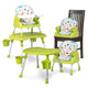4 in 1 Convertible Baby High Chair with Printed Cushion, 3 Point Safety Belts, High Chair, Low Chair, Booster Chair and Table for Baby, Removable & Washable Food Tray 6 Months+, Green