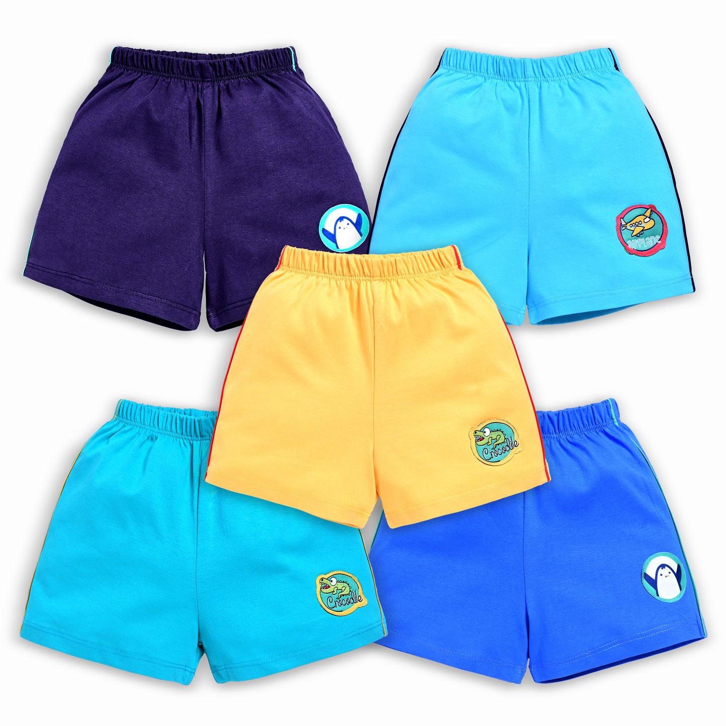 Baby Boys & Girls Regular Fit 100% Cotton Shorts Pack Of 5, Steel Grey, Teal, Blue Radiance, Gold & Supra