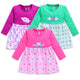 Baby Girls 100% Cotton Full Sleeve Girl Frock Pack Of 3, Morning Glory, Fuschia & Pastel Green