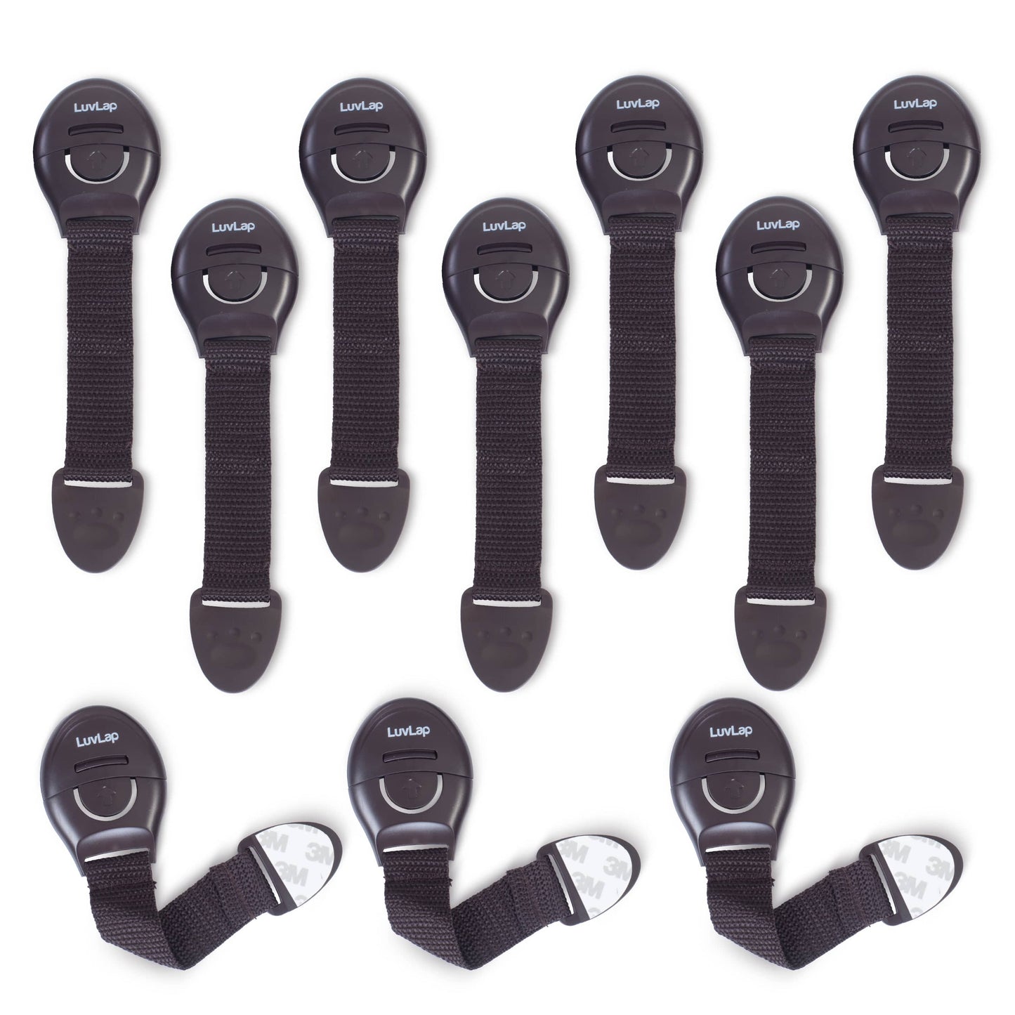 LuvLap Baby Safety Furniture Locks, Pack of 10, Adjustable and Flexible with 3M Adhesive, Safety Locks for Kids, Child Safety Locks for Drawers, Cabinets, Fridge, Cupboard (Brown)