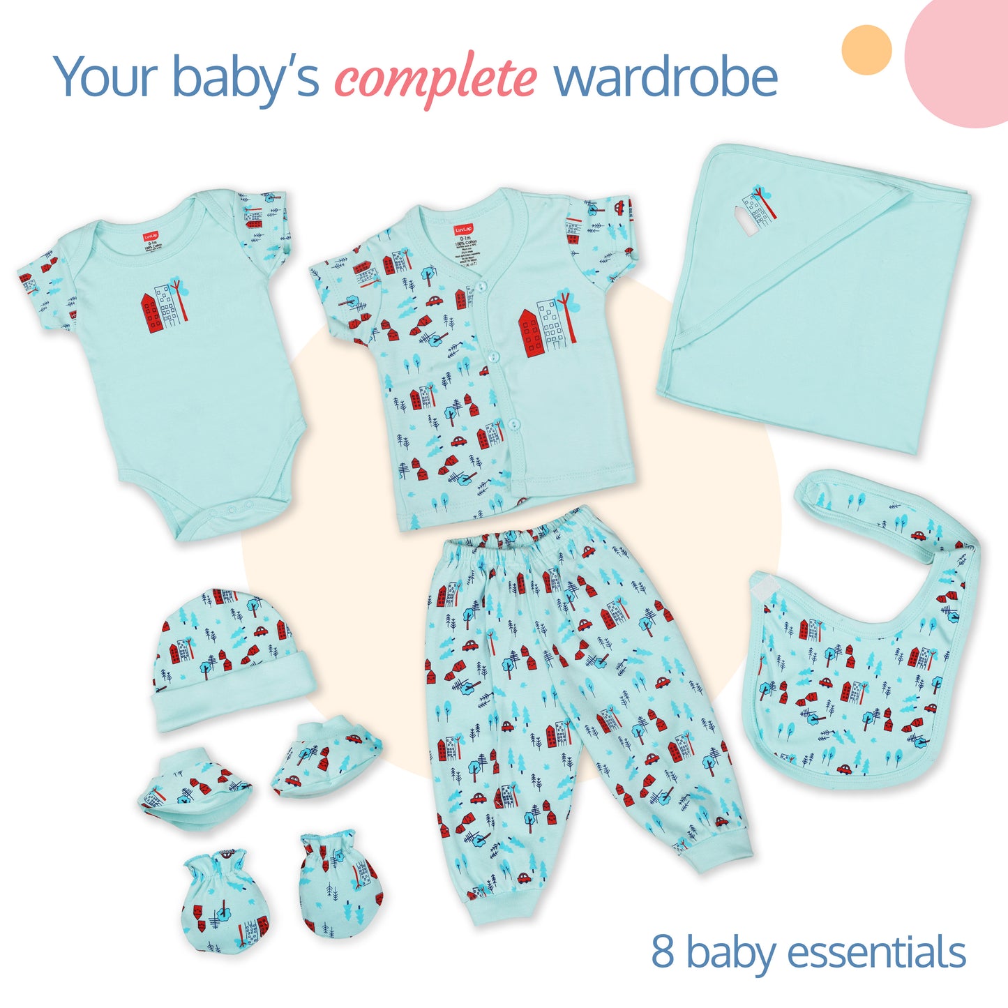 Newborn Baby Garment Gift Set, Pack Of 8, Pastel Green