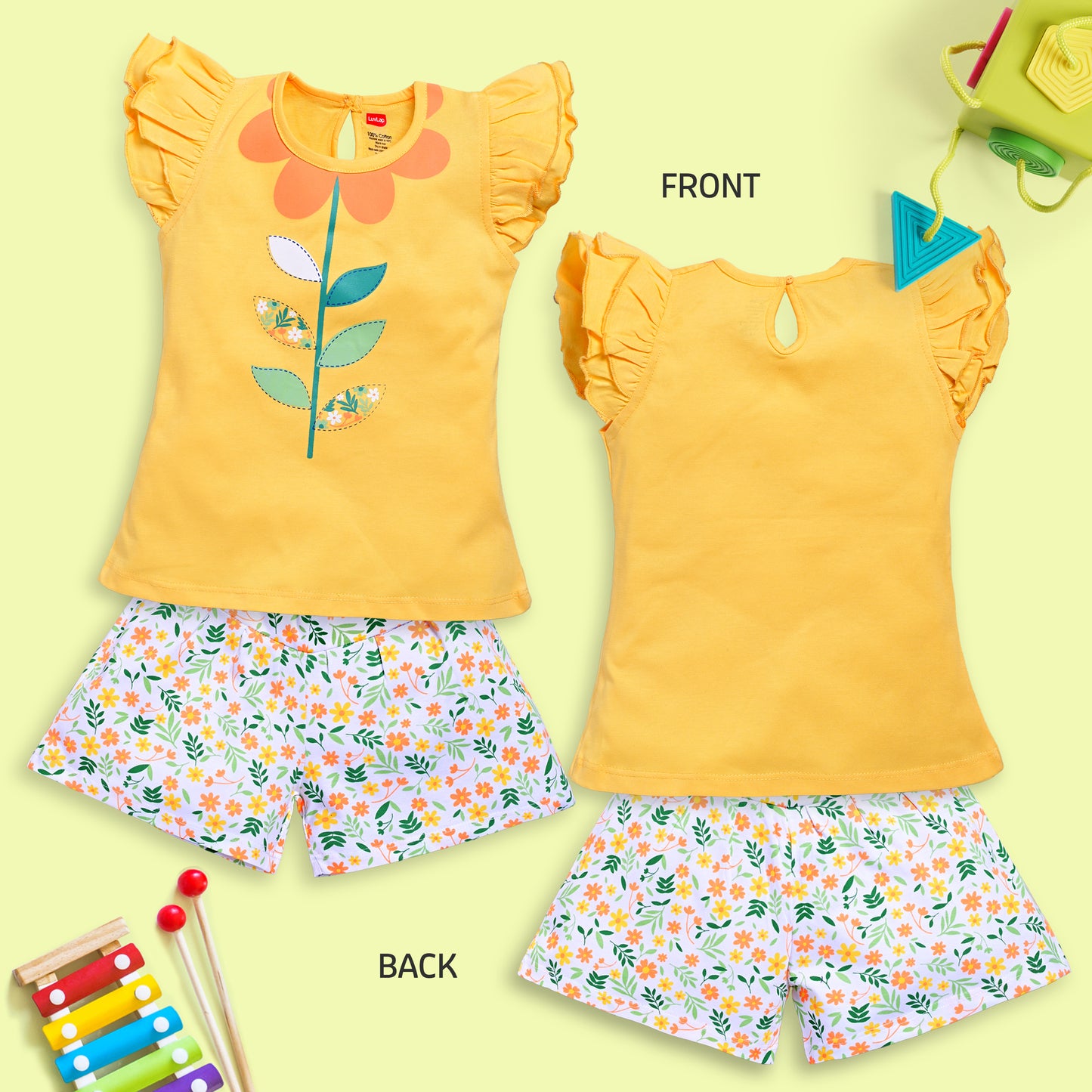 Baby Girls Regular Fit 100% Cotton Half Sleeves Girls Top CoSets Pack Of 3, White, Baby Pink & Sunflower