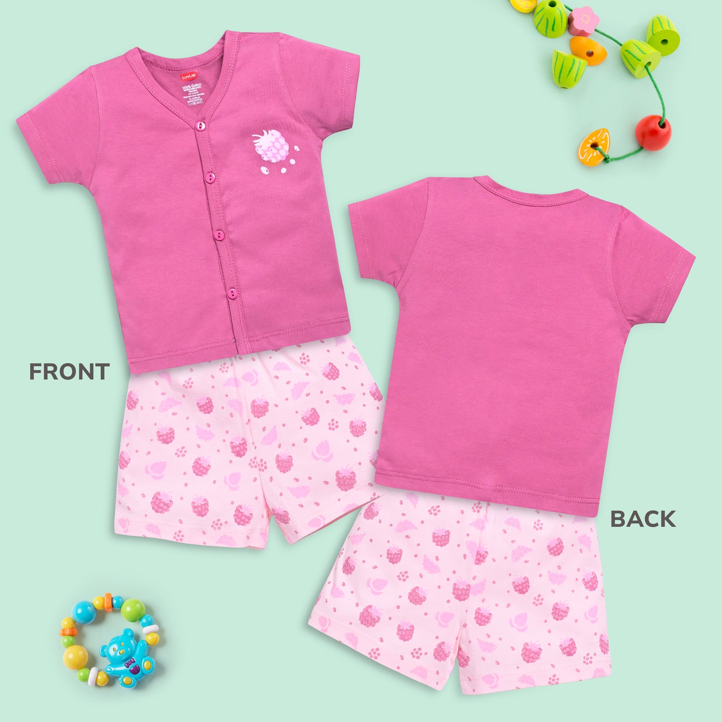 Baby Boys & Girls Regular Fit 100% Cotton Half Sleeve Jhabla & Shorts Sets Pack Of 3, Burgundy, Mango & Aurora Red