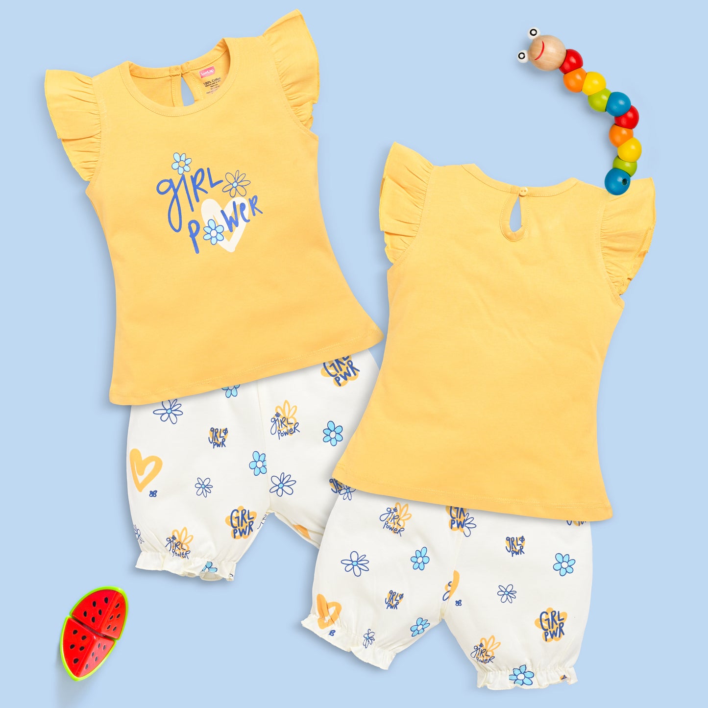 Baby Girls Regular Fit 100% Cotton Half Sleeves Girls Top CoSets Pack Of 3, Papaya, Hot Pink & Gold