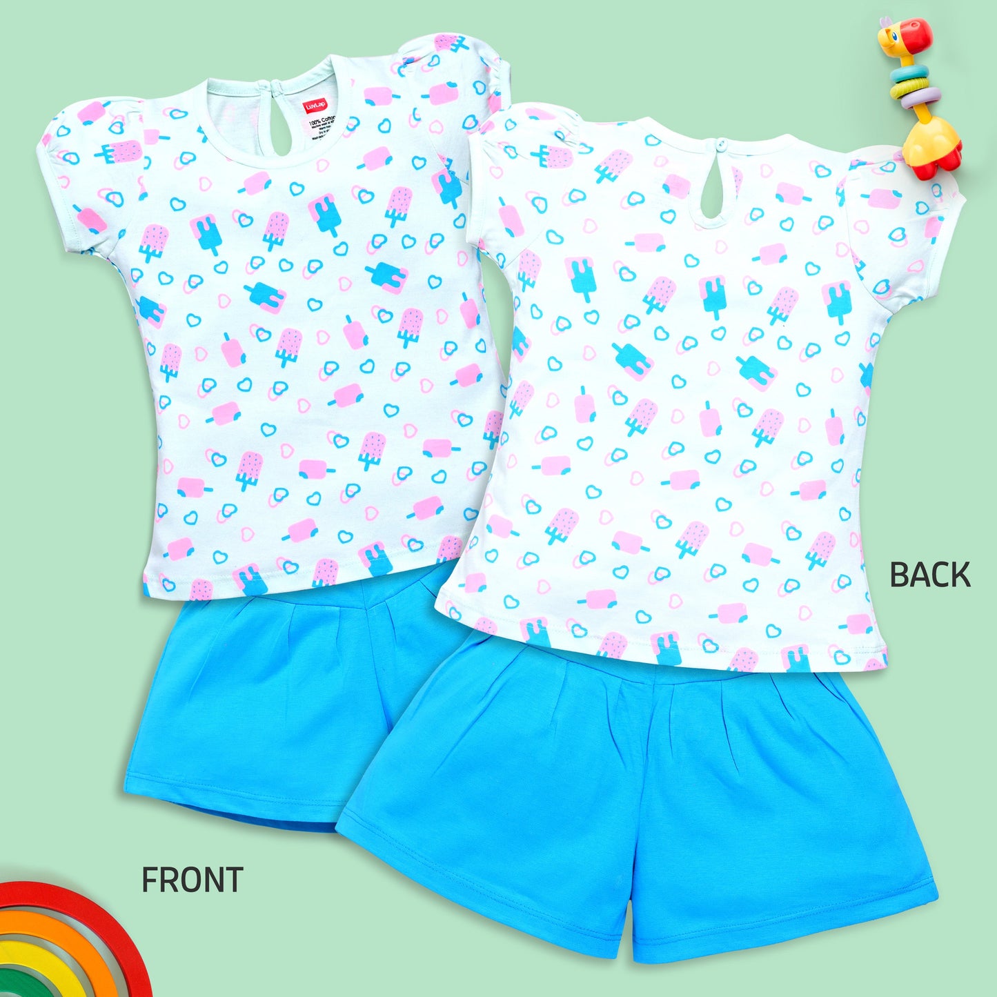 Baby Girls Regular Fit 100% Cotton Half Sleeves Girls Top CoSets Pack Of 3, Peach Whip, Mint & Coral Red