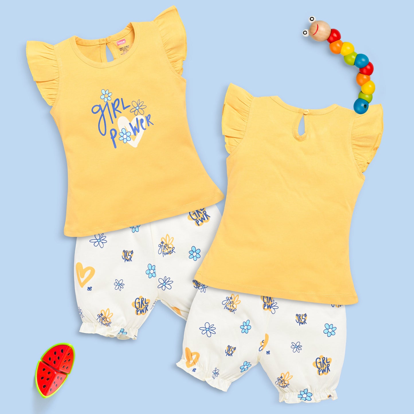 Baby Girls Regular Fit 100% Cotton Half Sleeves Girls Top CoSets Pack Of 3, Papaya, Hot Pink & Gold
