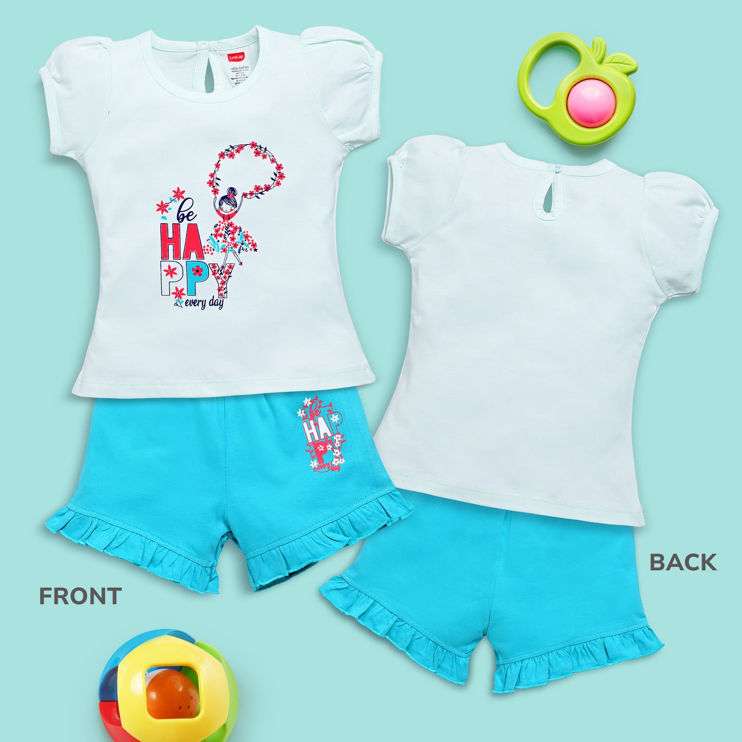 Baby Girls Regular Fit 100% Cotton Half Sleeves Girls Top CoSets Pack Of 3, Salmon Rose, Mint & Sunflower