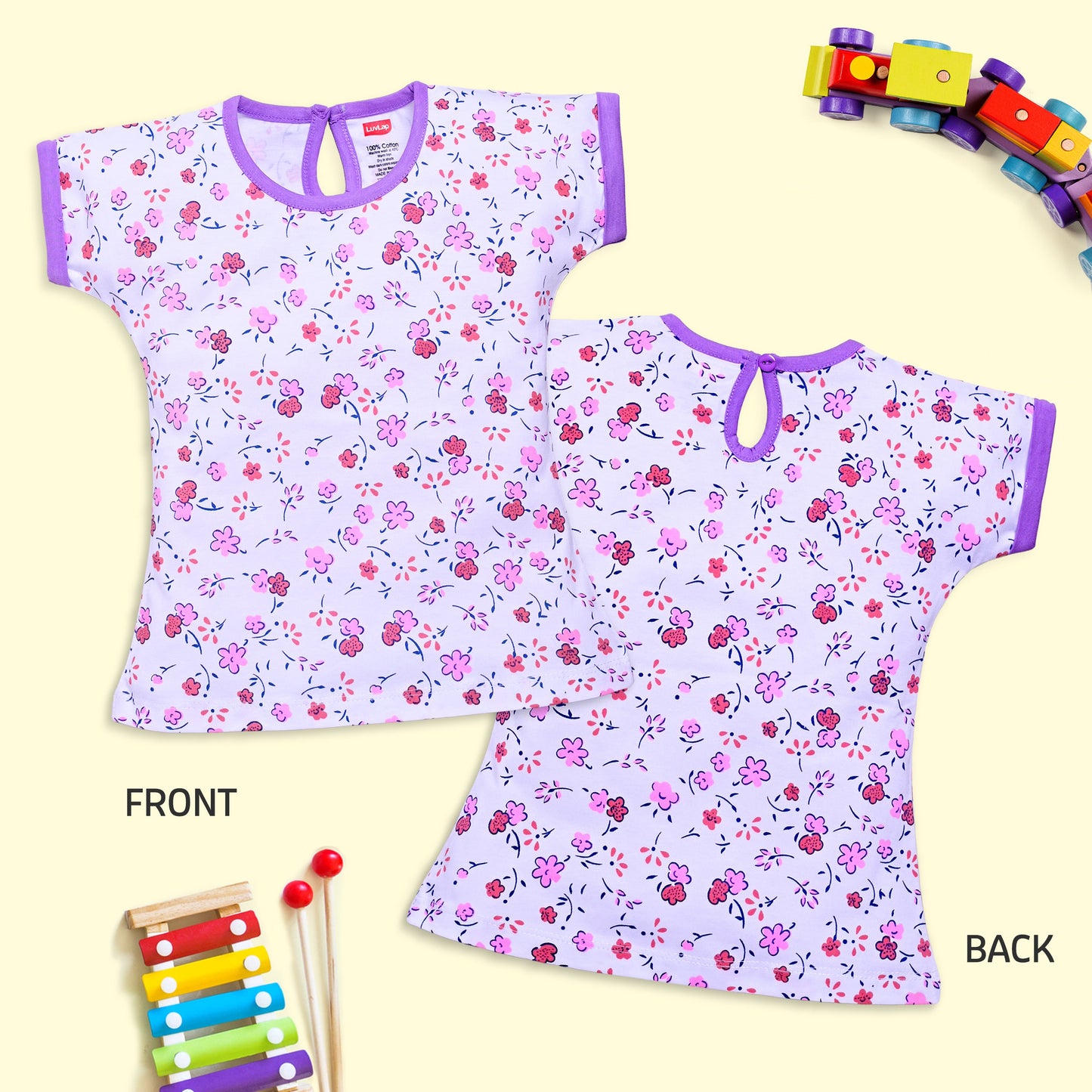 Baby Girls Regular Fit 100% Cotton Half Sleeves Girls Top Pack Of 5, White, Burgundy, Peach, Purple Opulence & Lt. Pastel Green