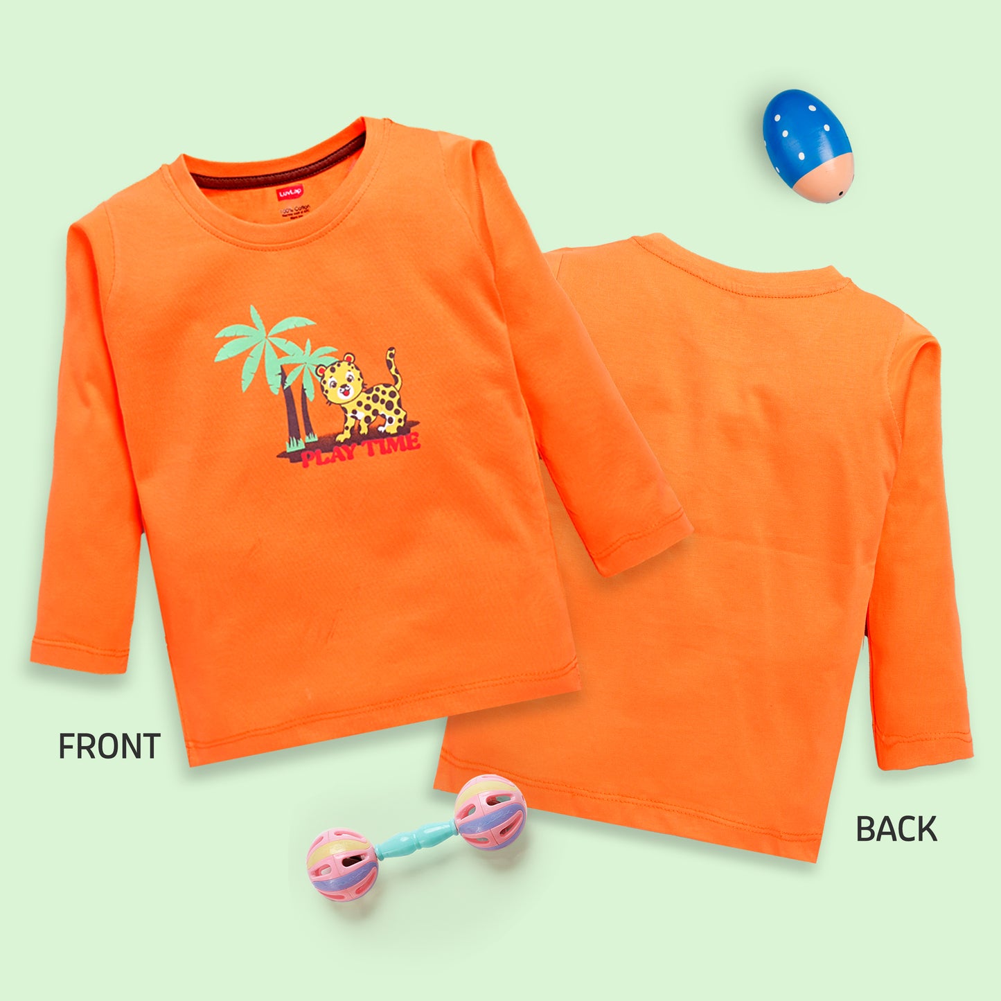 Baby Boys Regular Fit 100% Cotton Full Sleeves Boys T-Shirts Sets Pack Of 4, Mint, Light Peach, Mango & Papaya