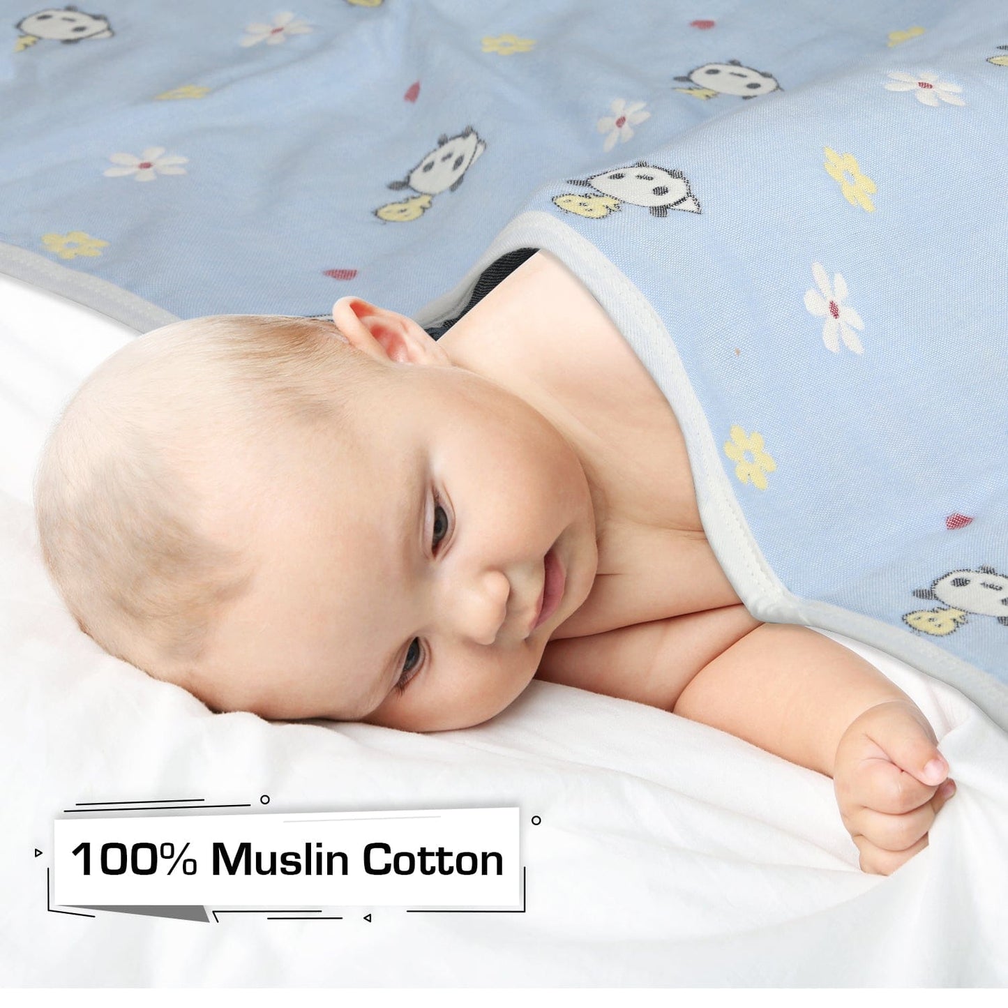 Baby Cotton Quilts Cum Wrappers, Blue Teddy