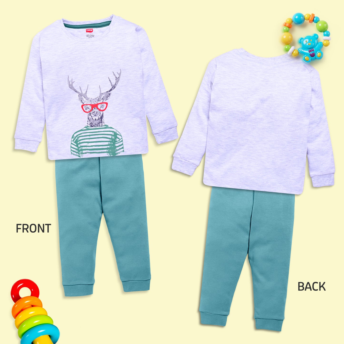 Baby Boys 100% Cotton Full Sleeve Boys T-Shirt & Pyjama Sets Pack Of 3, Grey Melange, Baby Pink & Supra