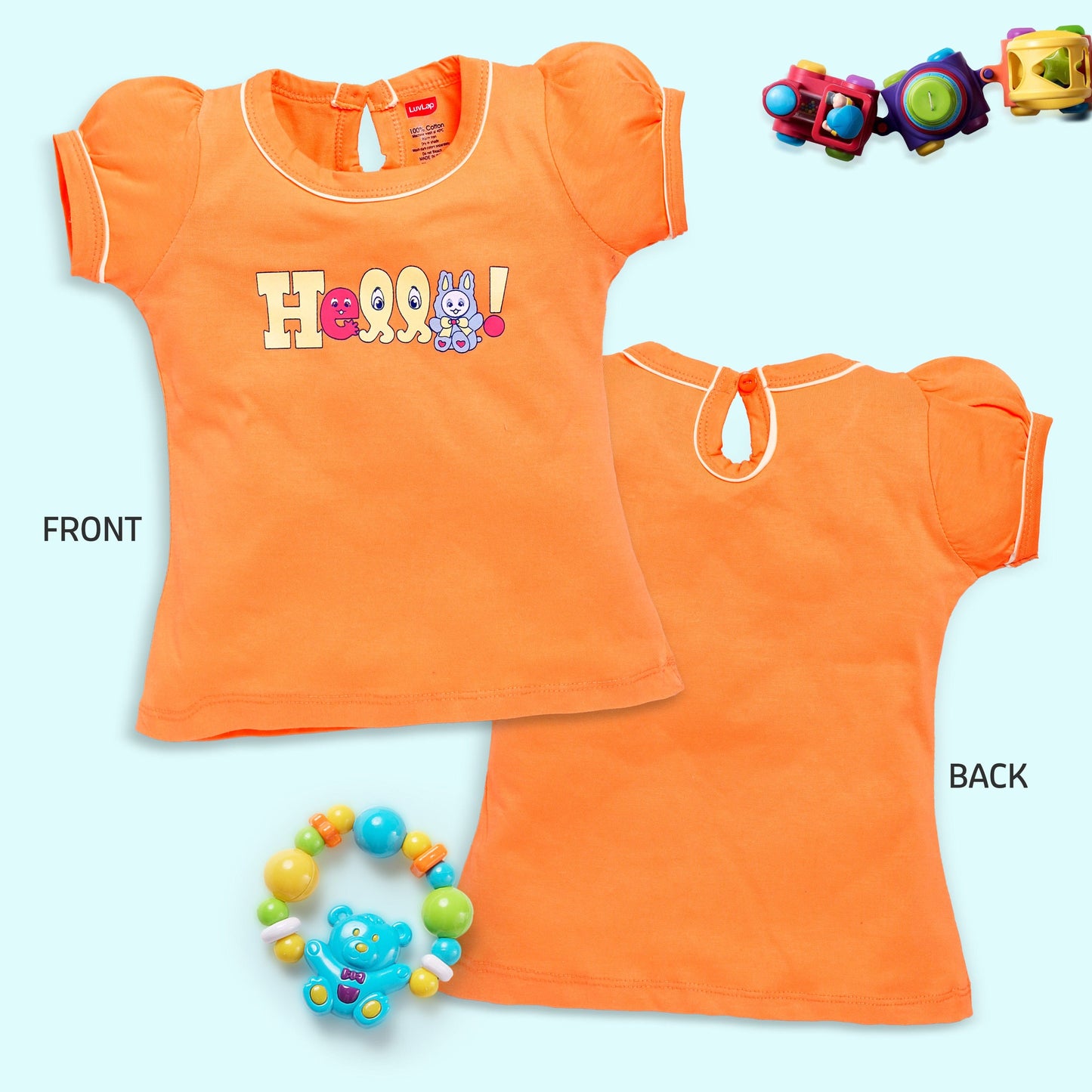 Baby Girls Regular Fit 100% Cotton Half Sleeves Girls Top Pack Of 5, Sea Foam Green, White, Lime Green, Lt. Peach & Papaya