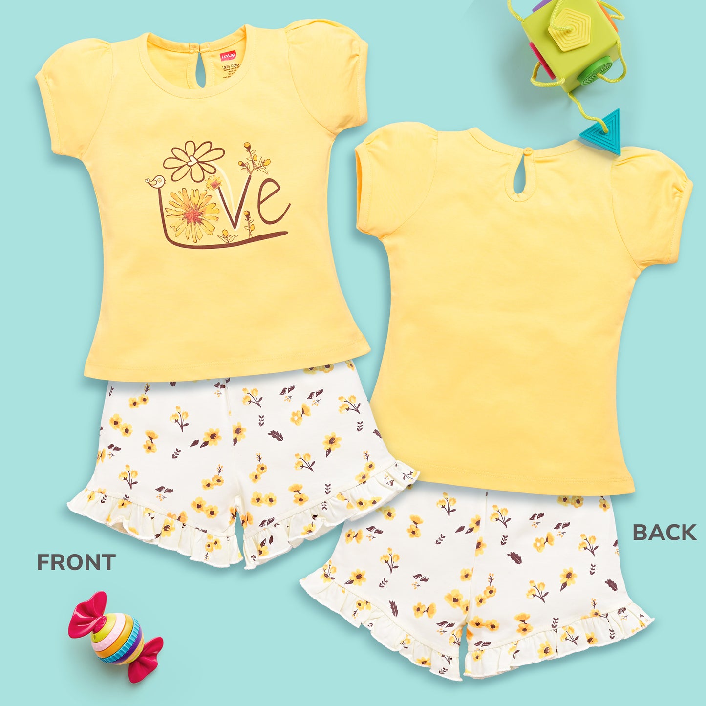 Baby Girls Regular Fit 100% Cotton Half Sleeves Girls Top CoSets Pack Of 3, Salmon Rose, Mint & Sunflower
