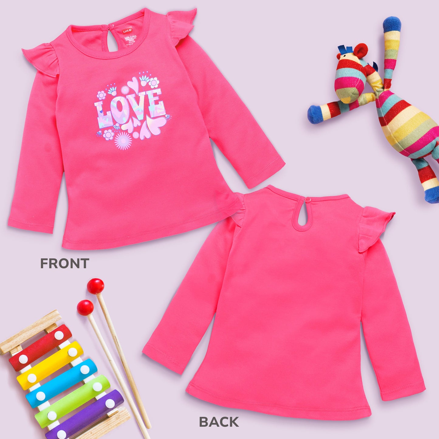 Baby Girls 100% Cotton Full Sleeve Girls Top Pack Of 4, Off White, Coral Red, Lt. Pastel Green & Aqua