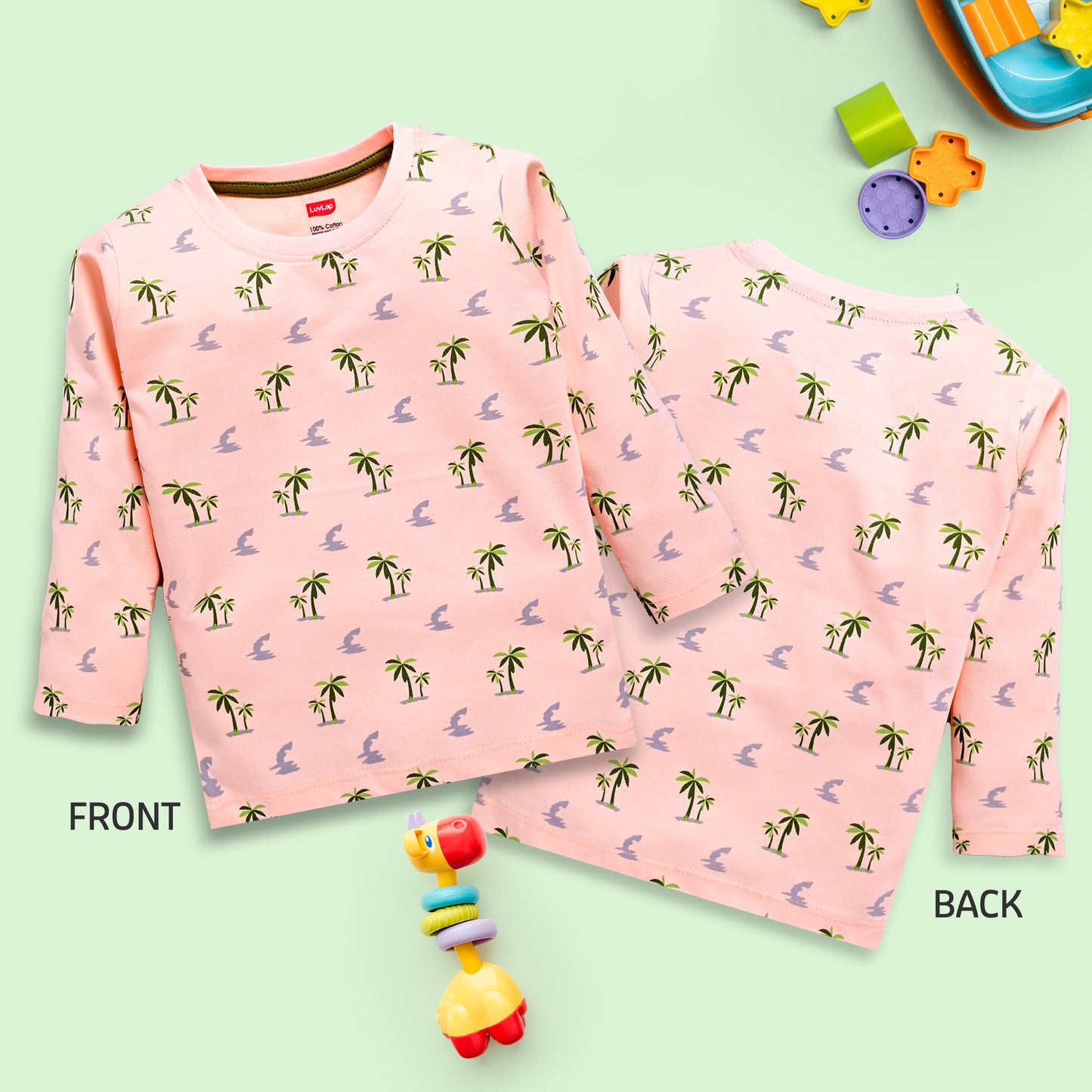 Baby Boys Regular Fit 100% Cotton Full Sleeves Boys T-Shirts Sets Pack Of 4, Mint, Light Peach, Mango & Papaya