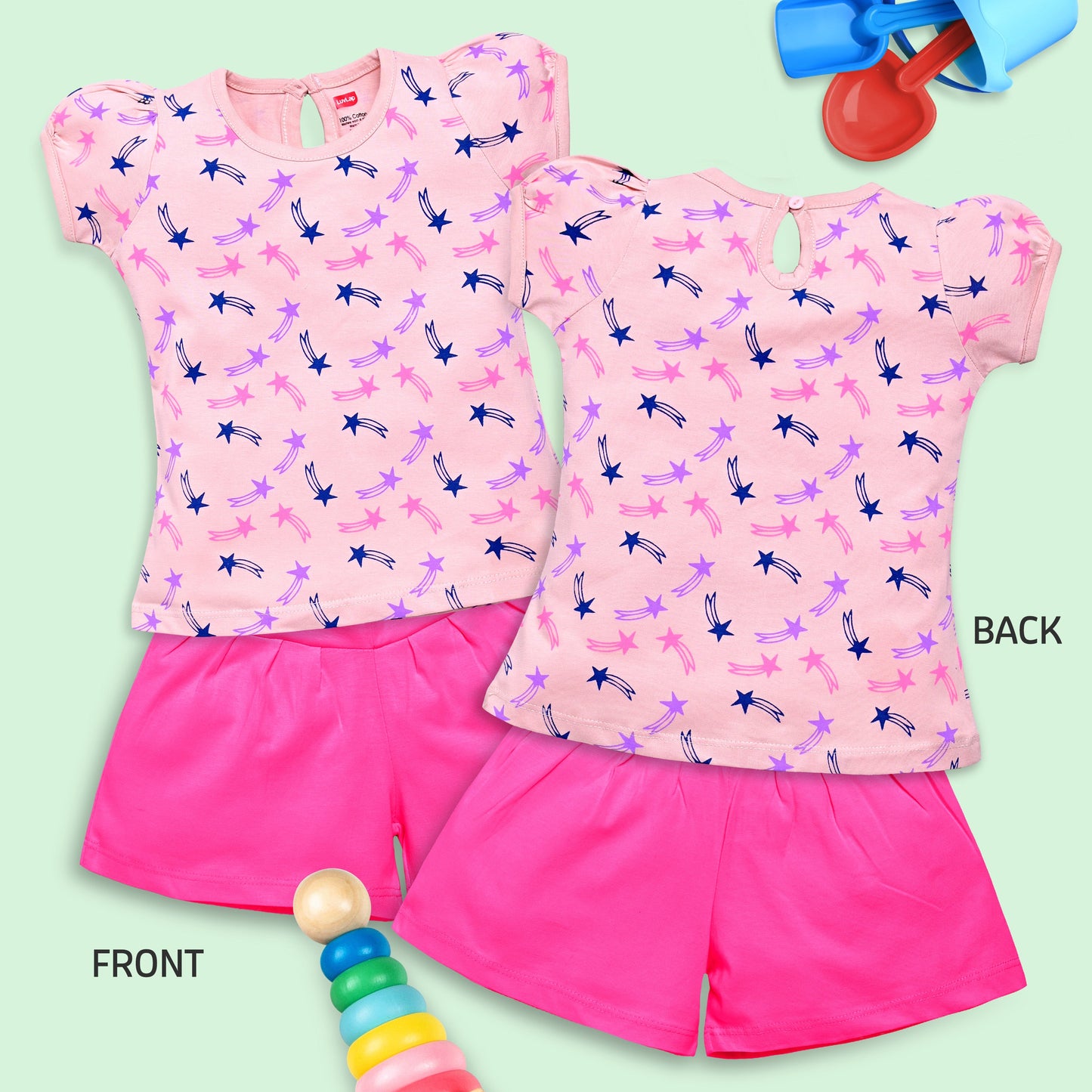 Baby Girls Regular Fit 100% Cotton Half Sleeves Girls Top CoSets Pack Of 3, Peach Whip, Mint & Coral Red