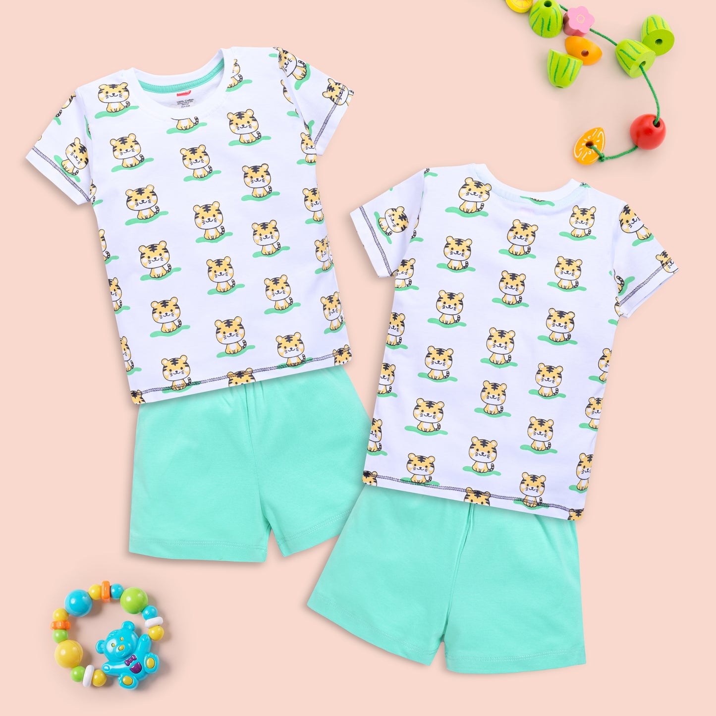 Baby Boys Regular Fit 100% Cotton Half Sleeves Boys T-Shirts and & Shorts Sets Pack Of 3, White, Steel Grey & Sharp Green
