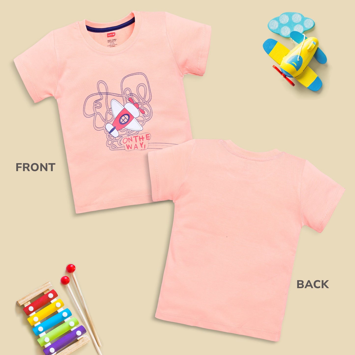 Baby Boys Regular Fit 100% Cotton Half Sleeve Boys T-Shirt Pack Of 5, White, Aqua, White, Peach & Olive