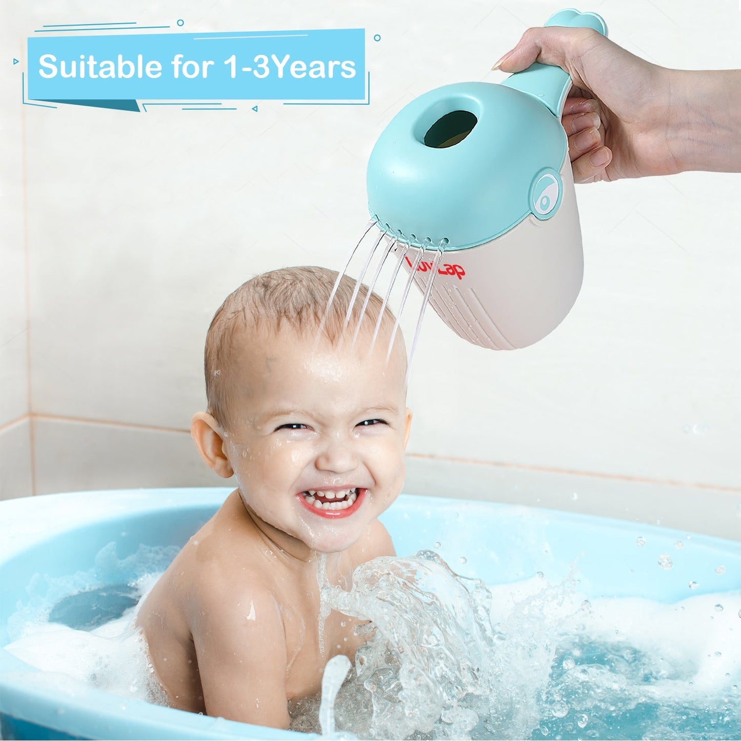Plastic Baby Bath Mug (White & Blue)