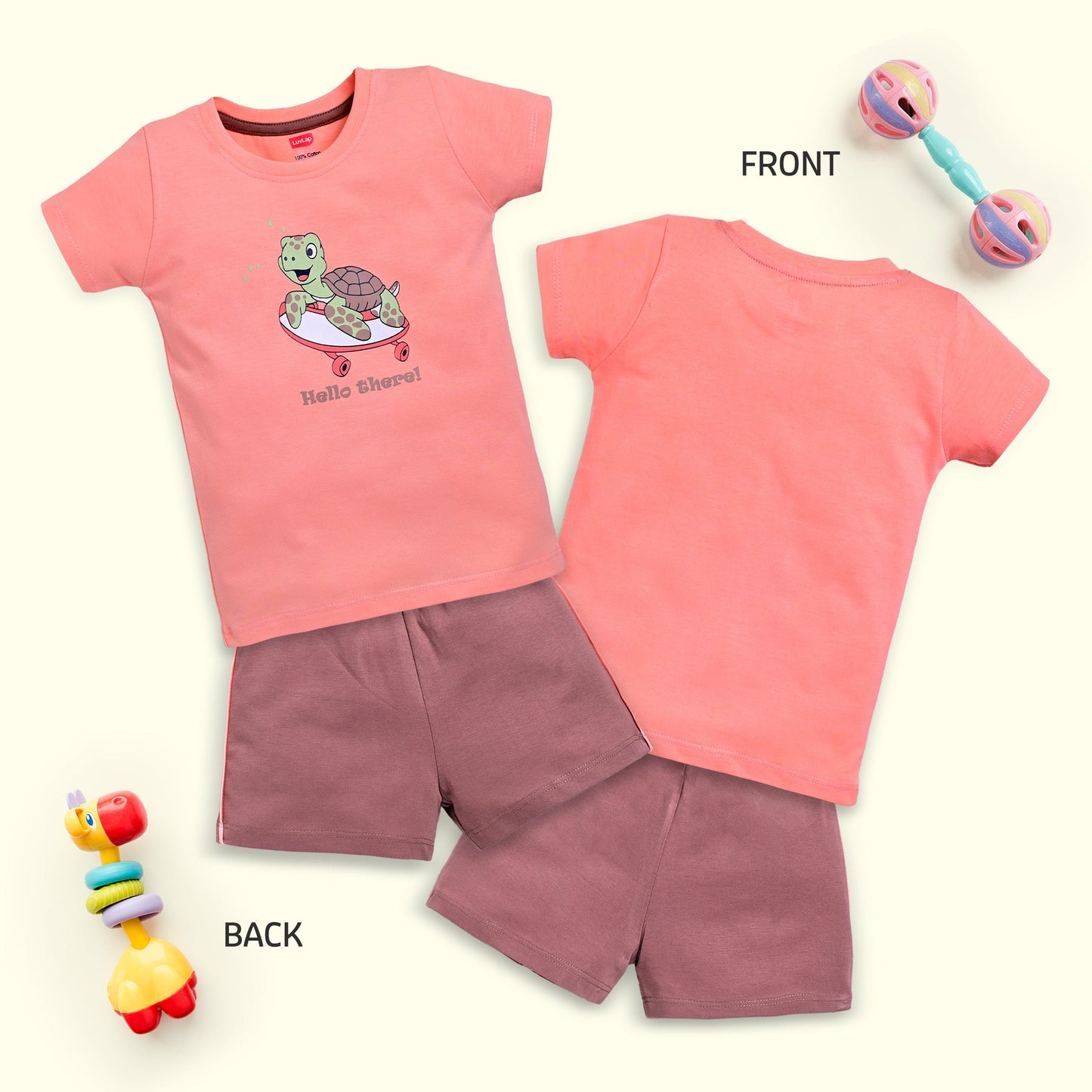 Baby Boys Regular Fit 100% Cotton Half Sleeves Boys T-Shirts and & Shorts Sets Pack Of 3, Peach, Supra & White