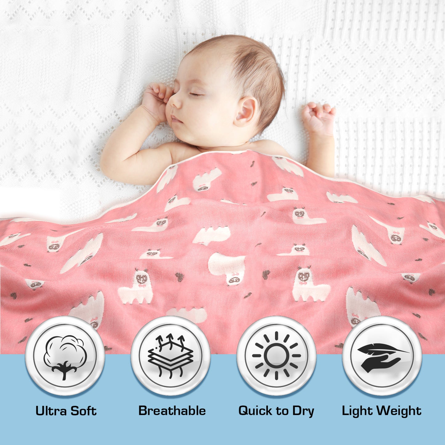 Baby Cotton Quilts Cum Wrappers, Pink Sheep