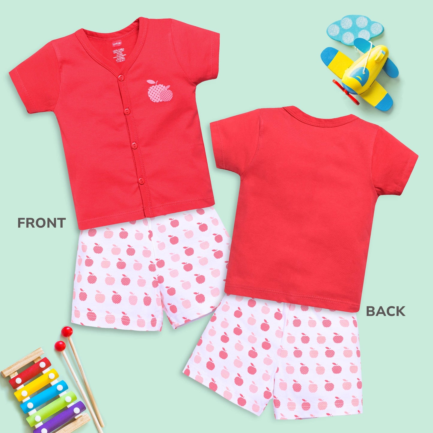 Baby Boys & Girls Regular Fit 100% Cotton Half Sleeve Jhabla & Shorts Sets Pack Of 3, Burgundy, Mango & Aurora Red