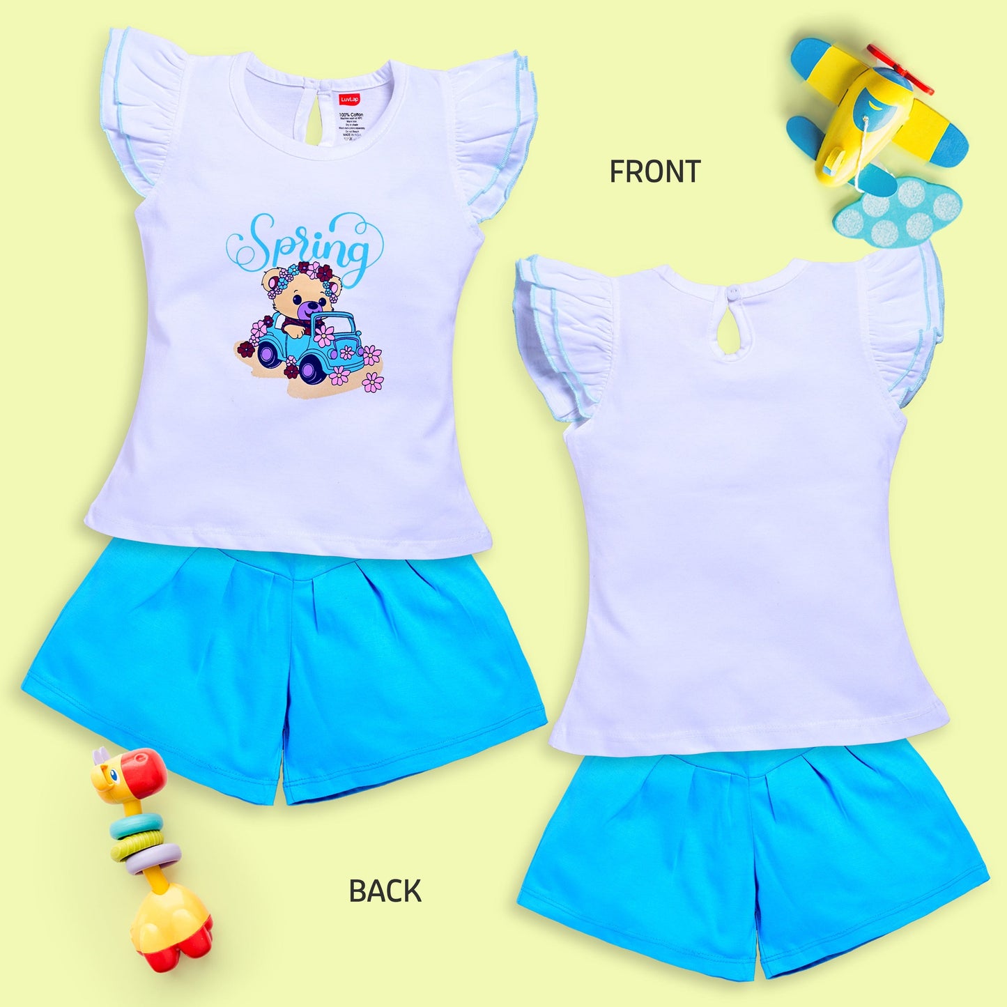 Baby Girls Regular Fit 100% Cotton Half Sleeves Girls Top CoSets Pack Of 3, White, Baby Pink & Sunflower