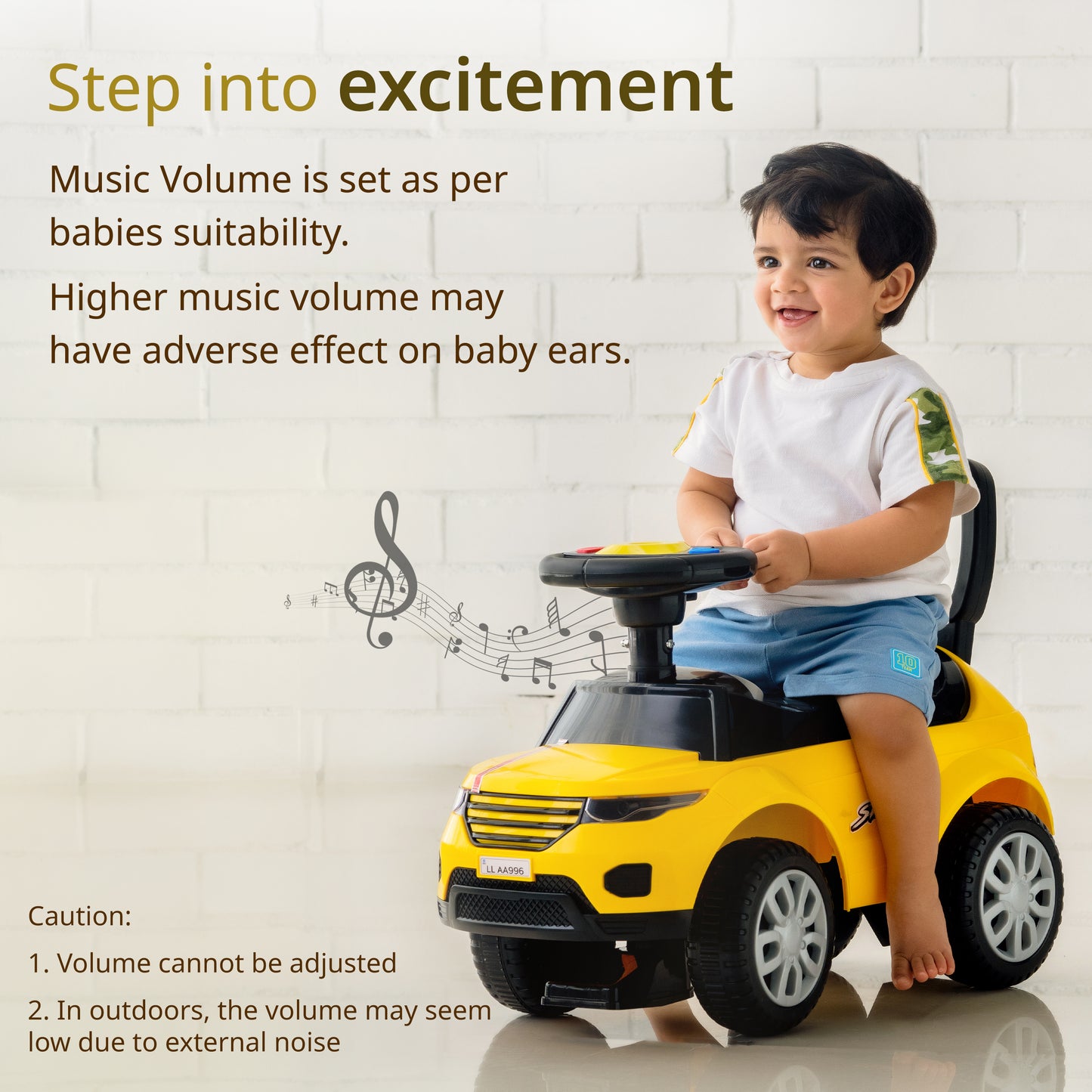 Starlight Ride on & Car for Kids with Music & Horn Steering, Push Car for Baby with Backrest, Safety Guard, Under Seat Storage & Big Wheels, Ride on for Kids 1 to 3 Years Upto 25 Kgs (Yellow)