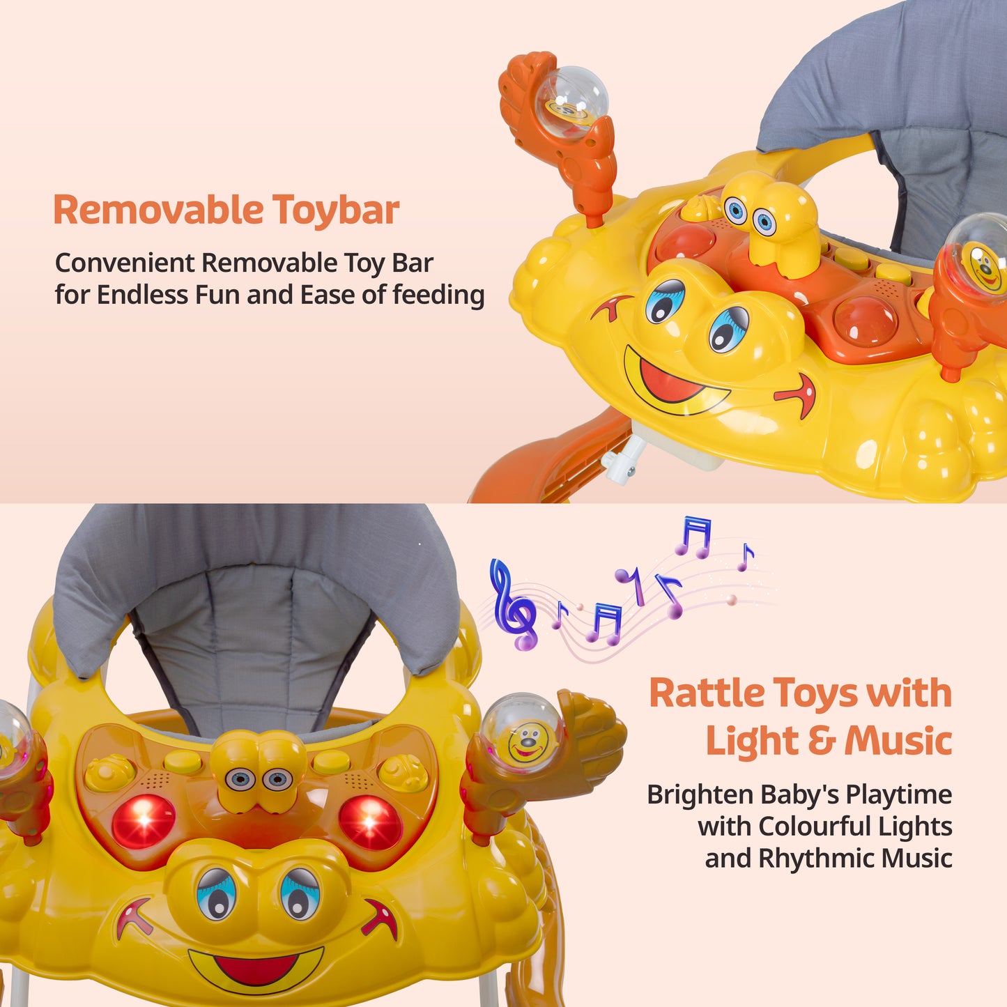 Starshine Baby Walker 9+ Months | 3 Level Height Adjustment Walker/Advanced Baby Activity Walker, Orange