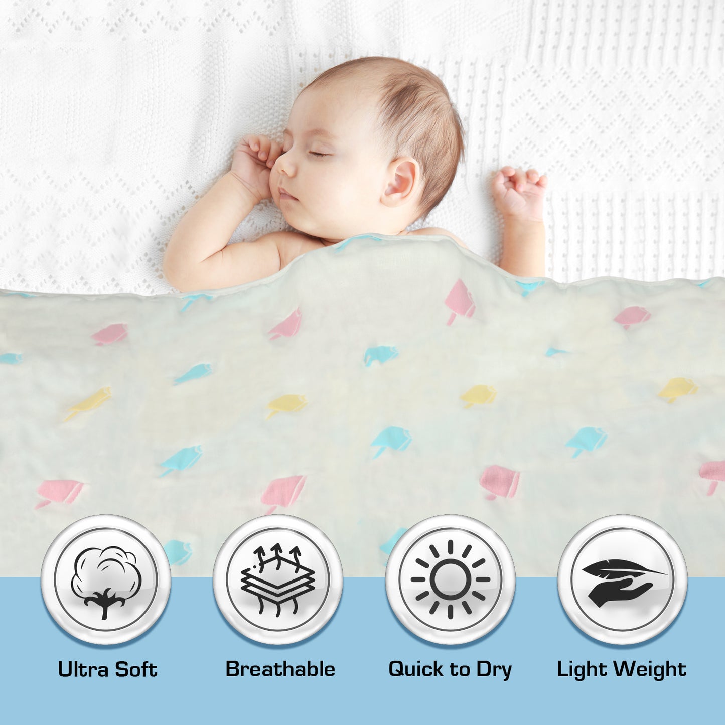 Baby Cotton Quilts Cum Wrappers, White Ice Cream