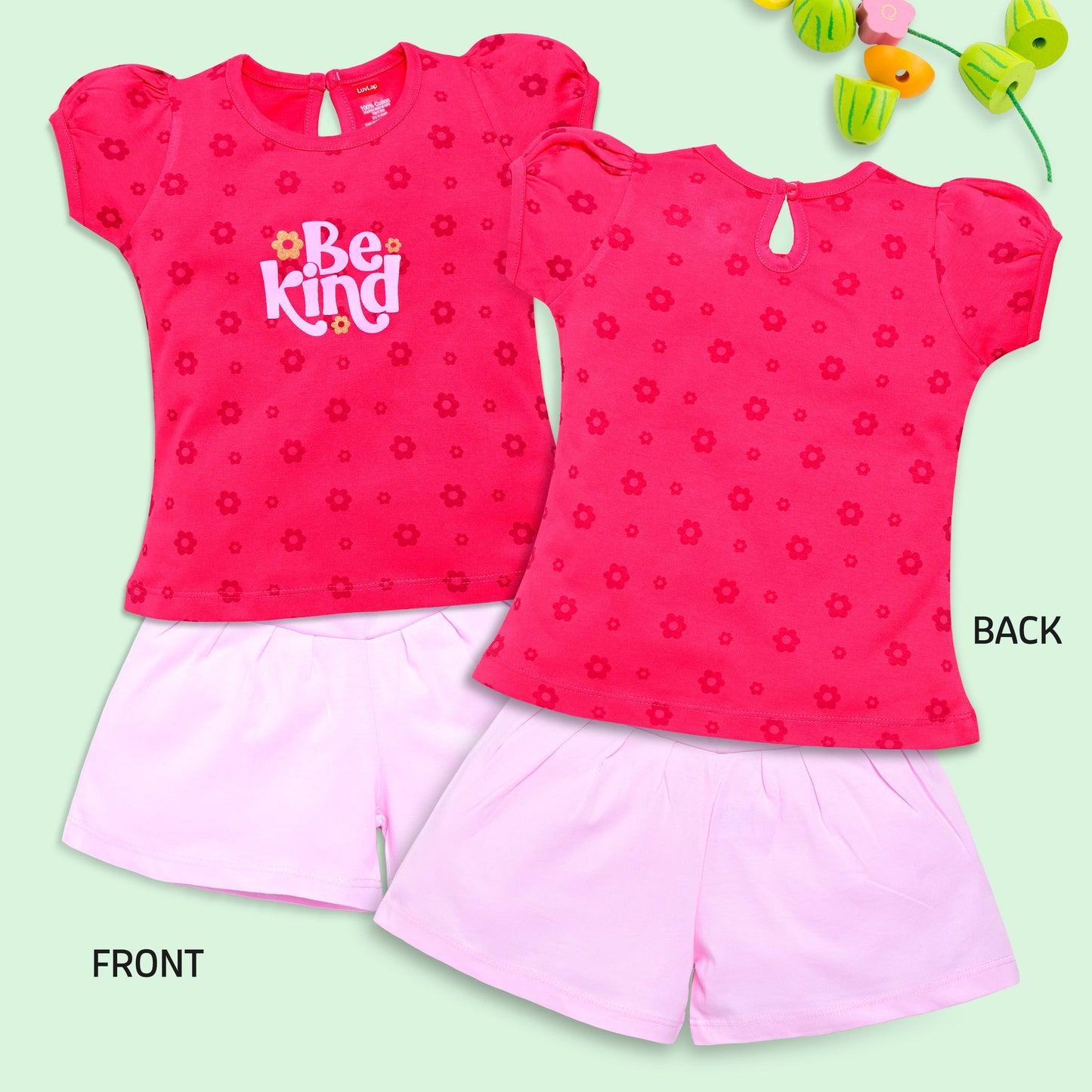 Baby Girls Regular Fit 100% Cotton Half Sleeves Girls Top CoSets Pack Of 3, Peach Whip, Mint & Coral Red