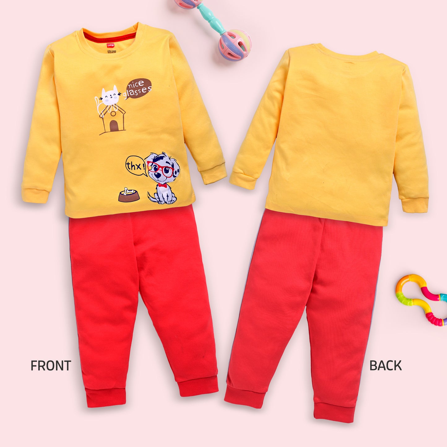 Baby Boys 100% Cotton Full Sleeve Boys T-Shirt & Pyjama Sets Pack Of 3, Aqua, Sunflower & Aurora Red
