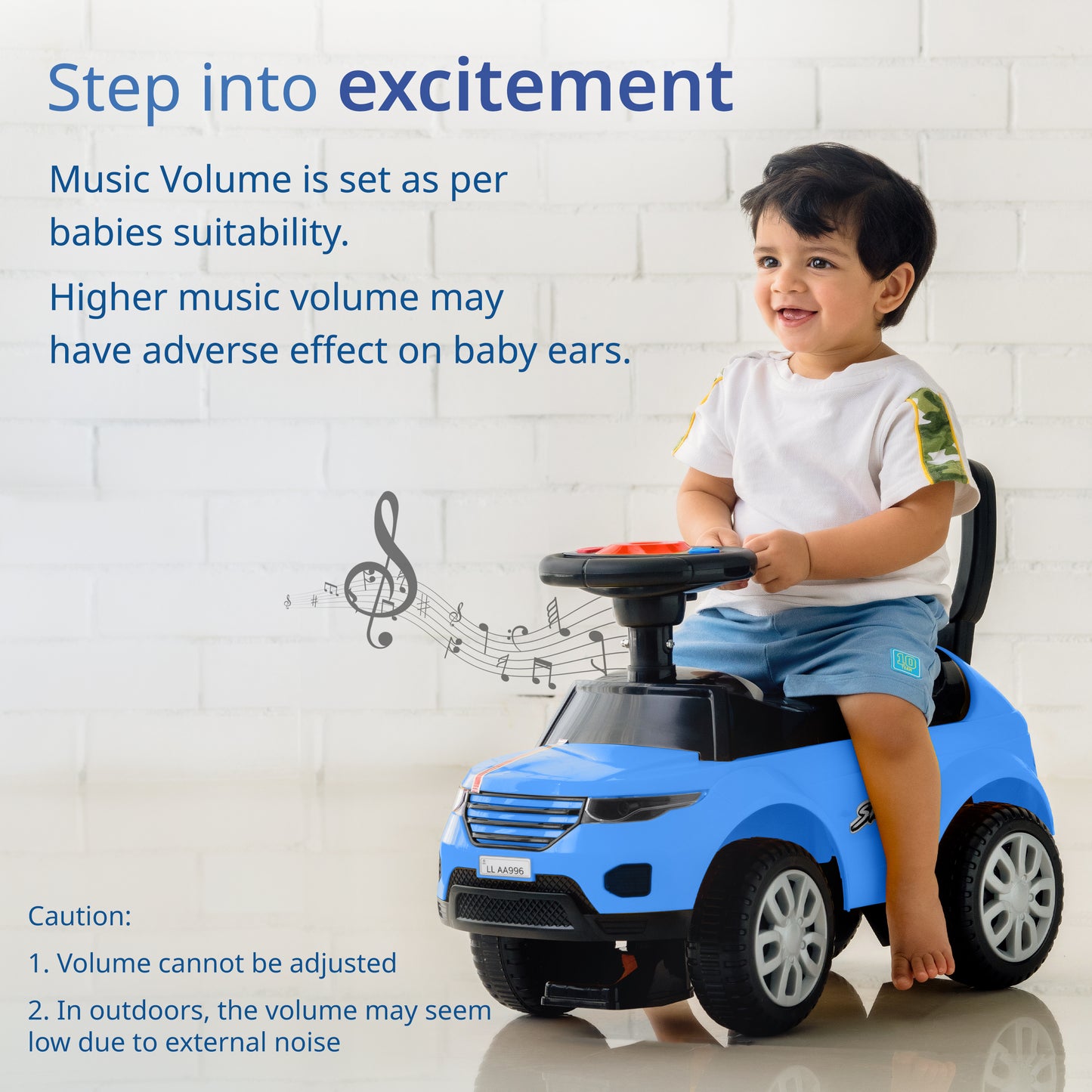 Starlight Ride on & Car for Kids with Music & Horn Steering, Push Car for Baby with Backrest, Safety Guard, Under Seat Storage & Big Wheels, Ride on for Kids 1 to 3 Years Upto 25 Kgs (Blue)