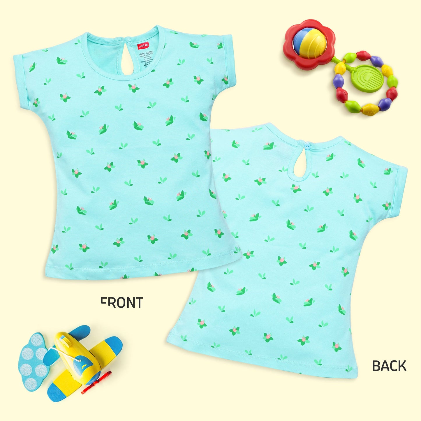 Baby Girls Regular Fit 100% Cotton Half Sleeves Girls Top Pack Of 5, White, Burgundy, Peach, Purple Opulence & Lt. Pastel Green